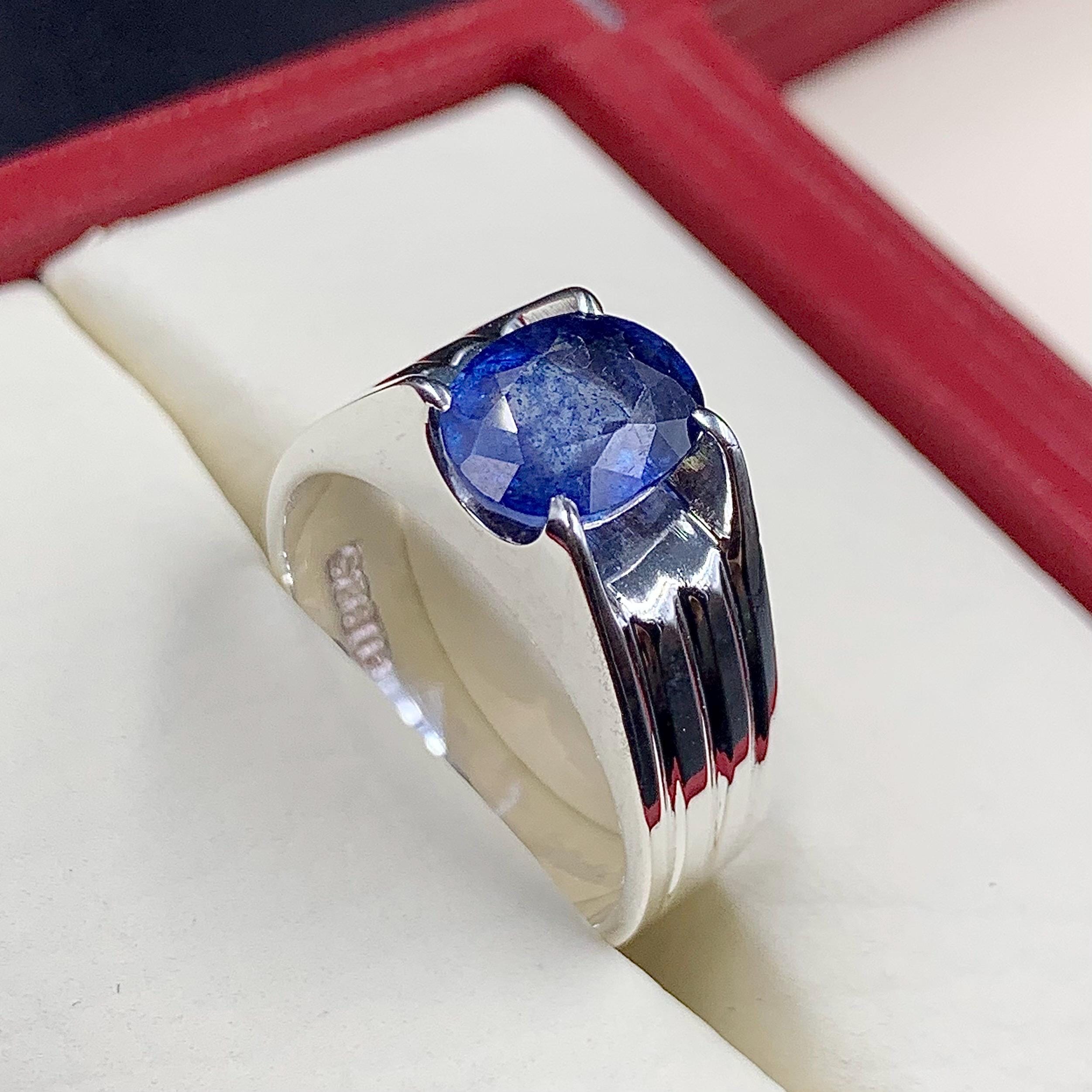 Handcrafted Mens Sapphire Ring, Blue Sapphire Ring, Natural Sapphire 925 Sterling Silver Ring, Neelam Ring