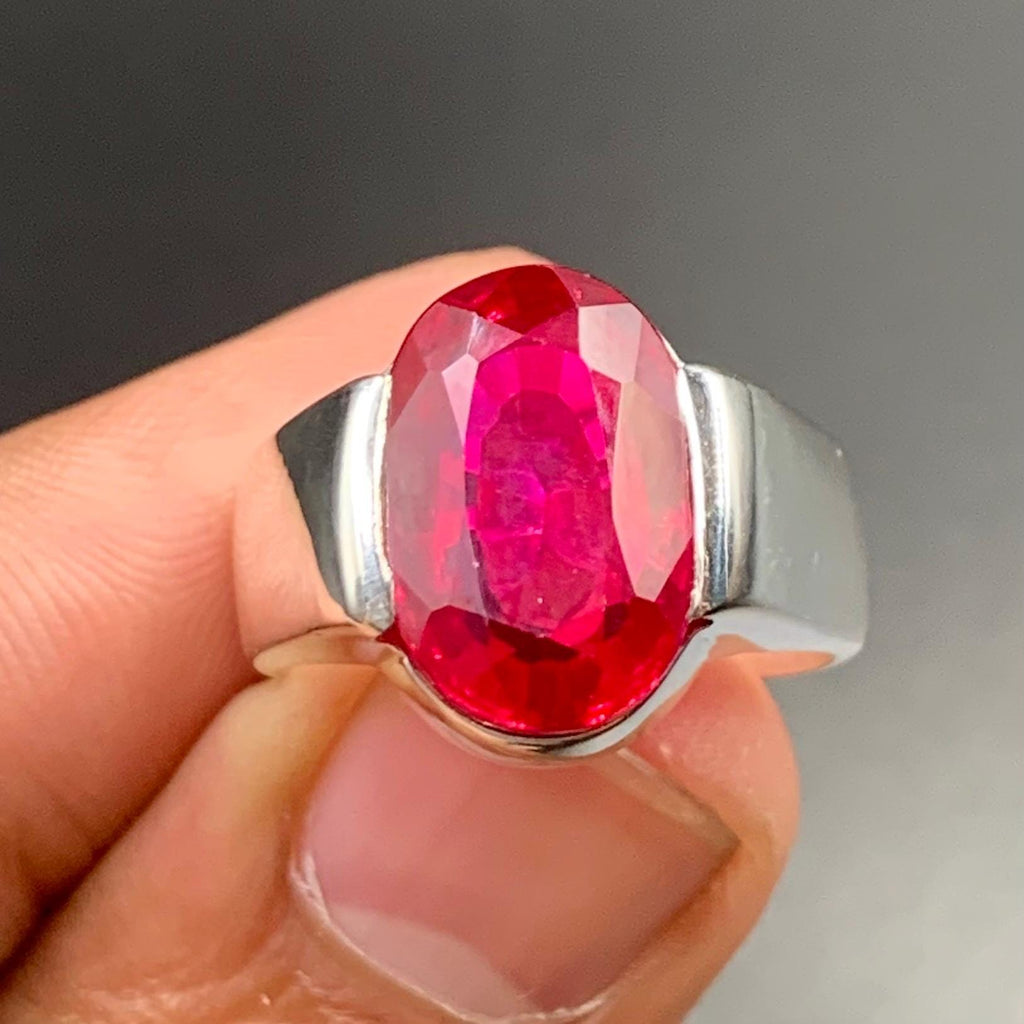 Handcrafted Deep Red Ruby Mens Ring Sterling Silver 925 Anari Yaqoot Ring Ruby Gemstone Ring