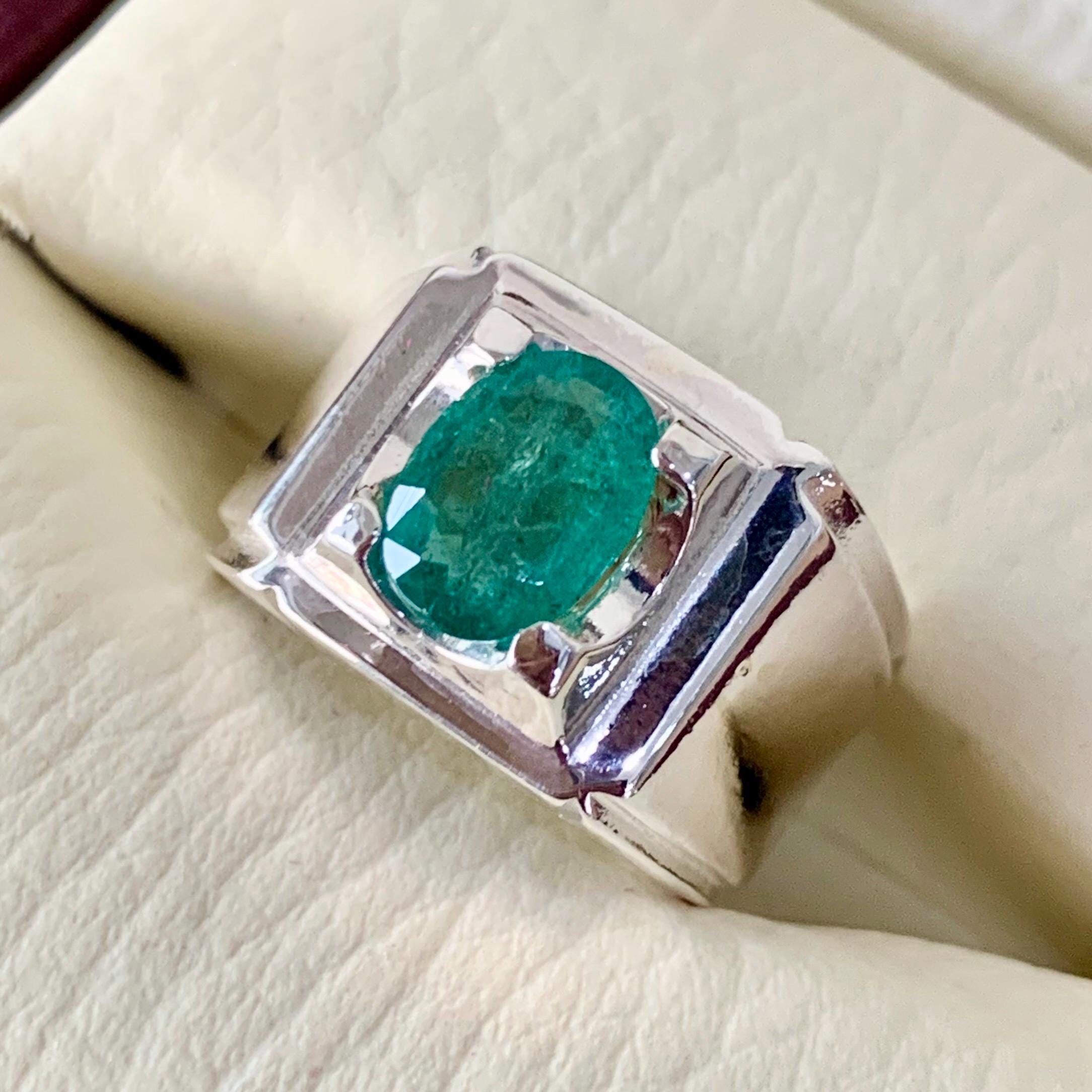 Handcrafted Mens Emerald Ring, Natural Emerald 925 Sterling Silver Ring, Zamurd Ring For Men