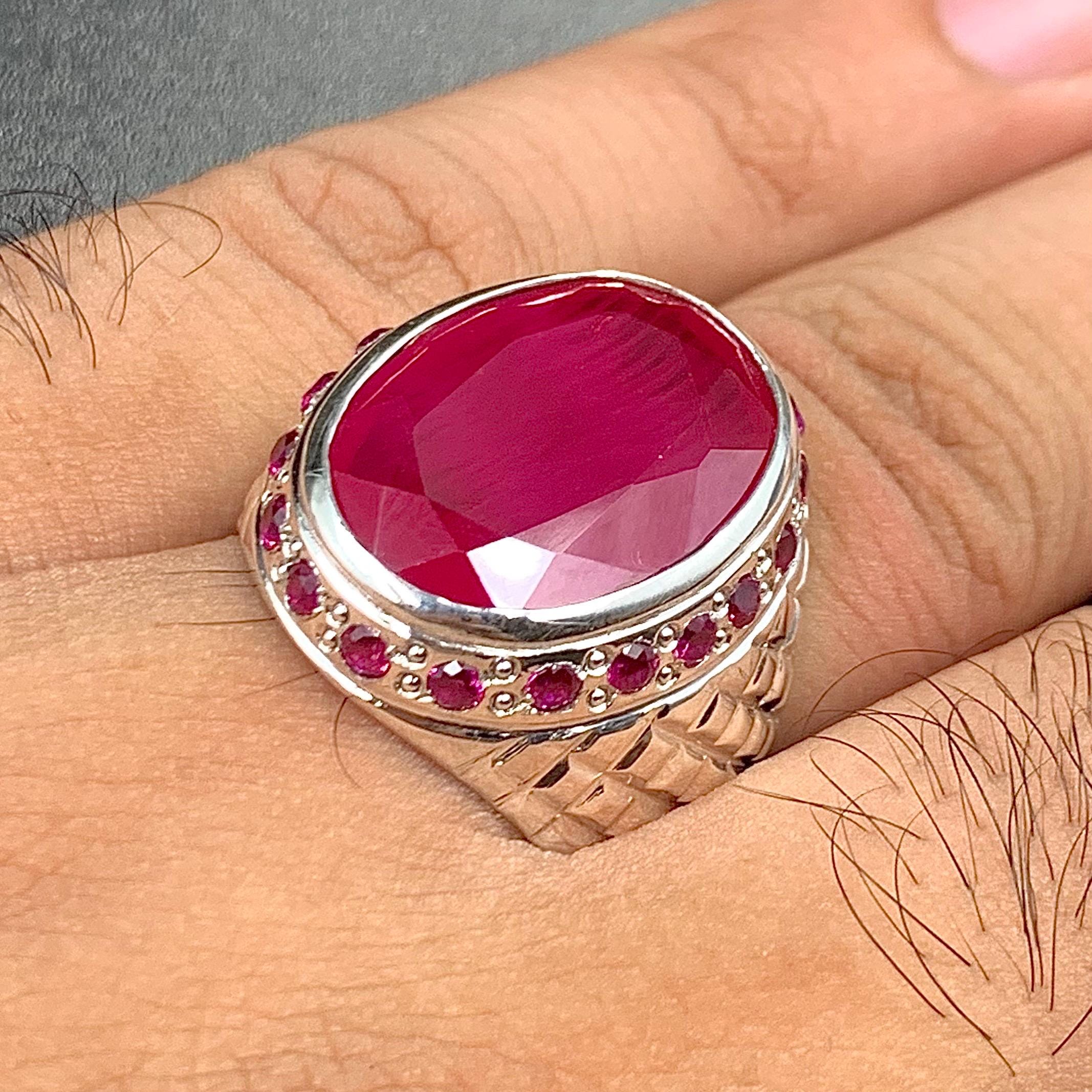 Handcrafted Big Deep Red Ruby Mens Ring Sterling Silver 925 Anari Yaqoot Ring Roby Gemstone Ring