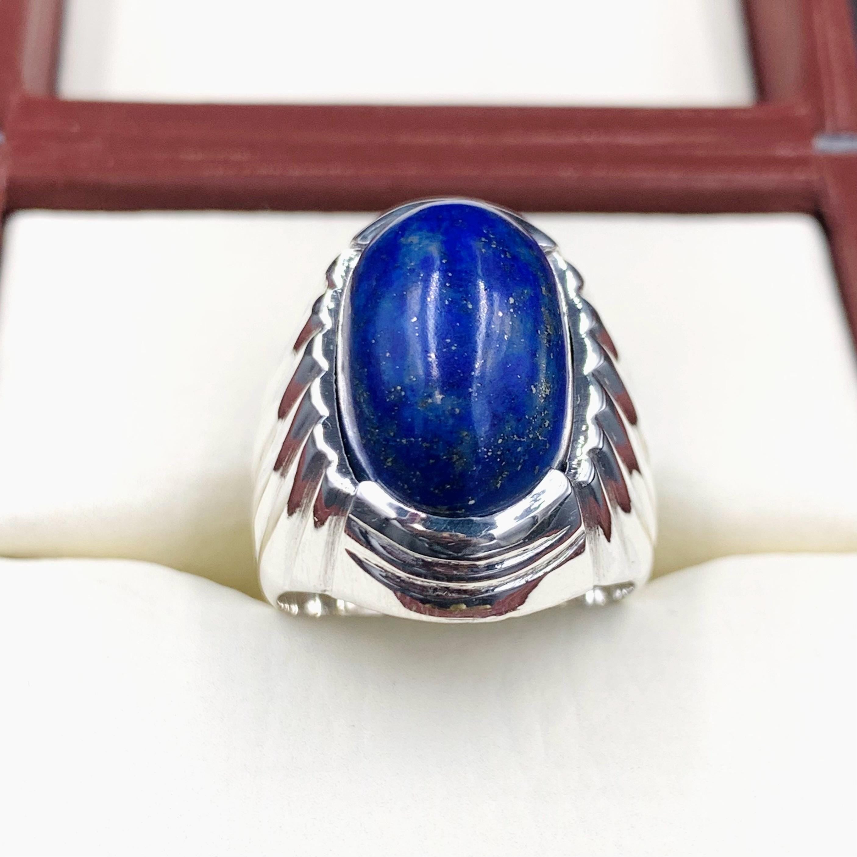 Handcrafted Mens Lepis Lazuli Ring, Lajward Ring For Men, 925 Sterling Silver Blue Lapis Ring