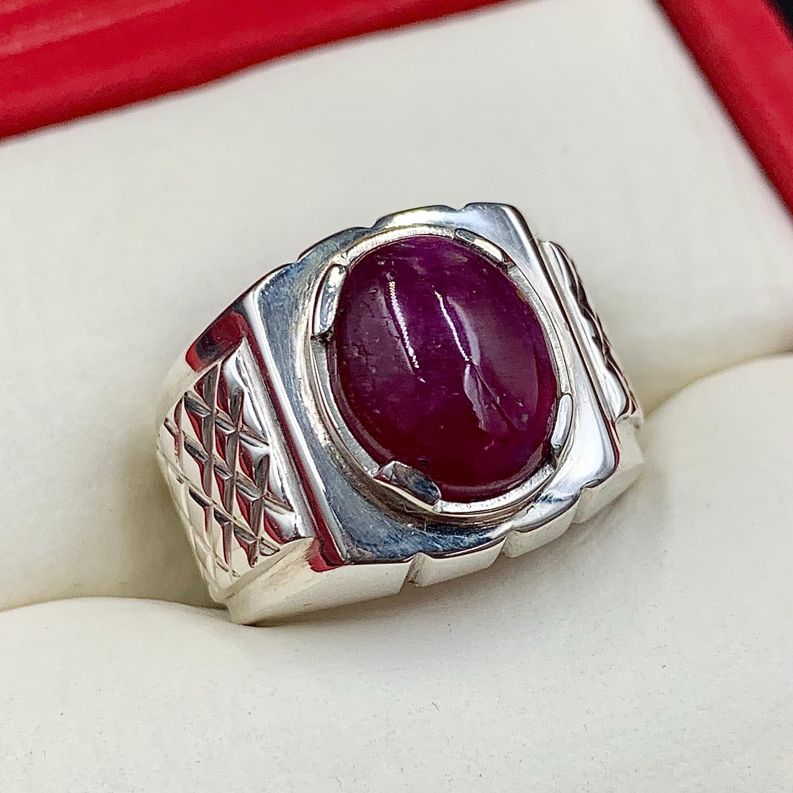 Handcrafted Cabochon Ruby Ring, Natural Ruby Sterling Silver 925 Yaqoot Ring Roby Gemstone Ring