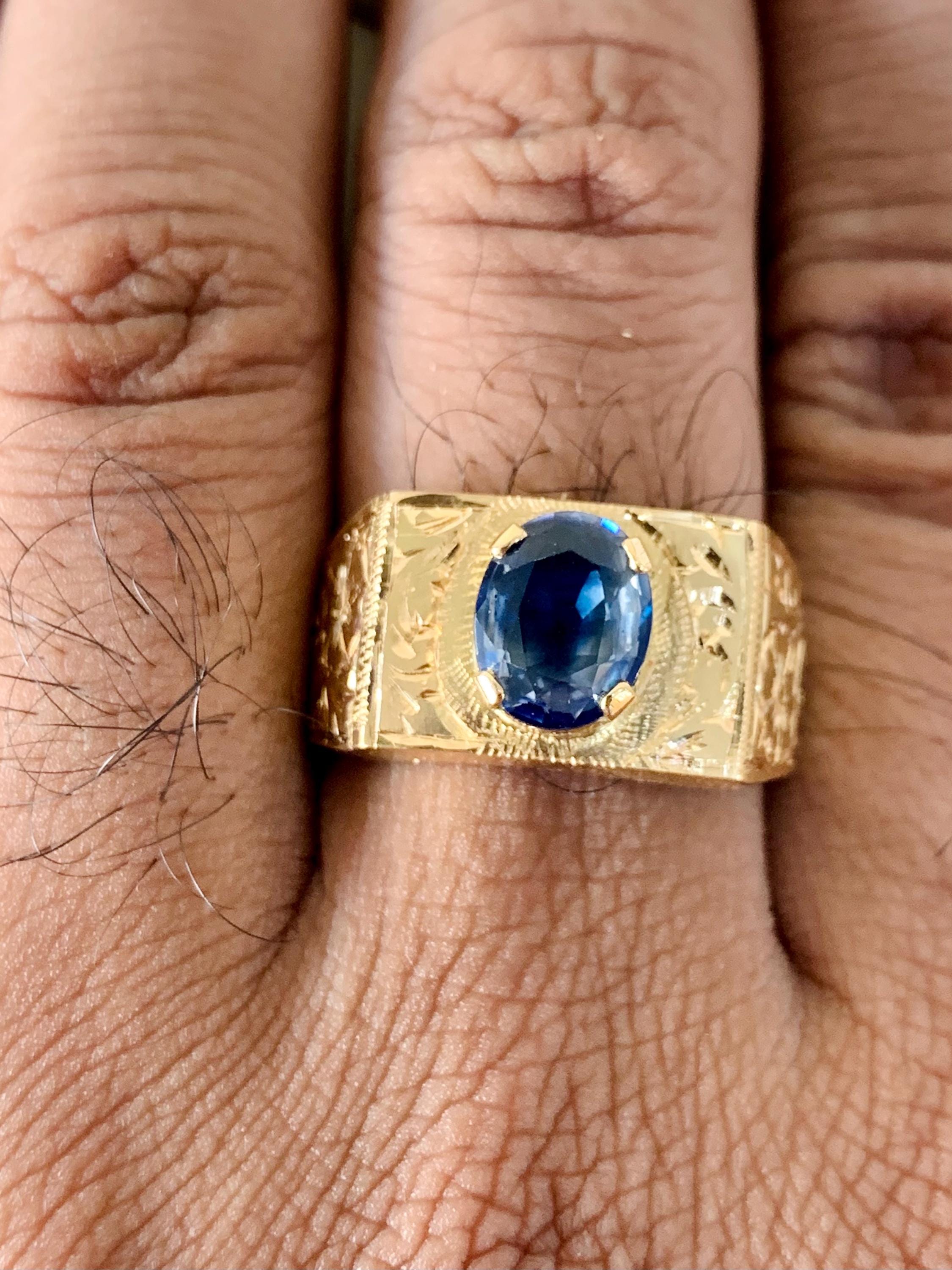 Handcrafted 14k Gold Sapphire Ring, Ceylon Blue Sapphire Solid Gold Ring, Natural Sapphire Neelam Ring
