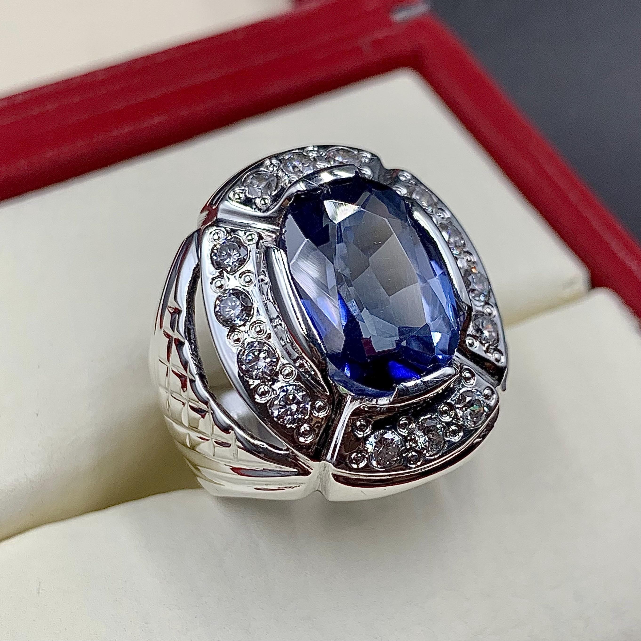 Handcrafted Mens Sapphire Ring, Blue Sapphire Ring, Sapphire 925 Sterling Silver Ring, Neelam Ring