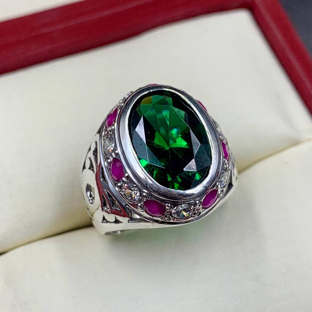 Handcrafted Big Peridot Ring For Men, Green Peridot Ring With 925 Sterling Silver