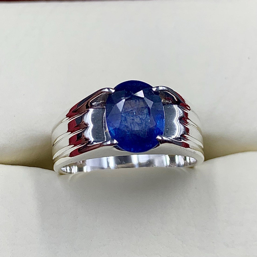 Handcrafted Mens Sapphire Ring, Blue Sapphire Ring, Natural Sapphire 925 Sterling Silver Ring, Neelam Ring
