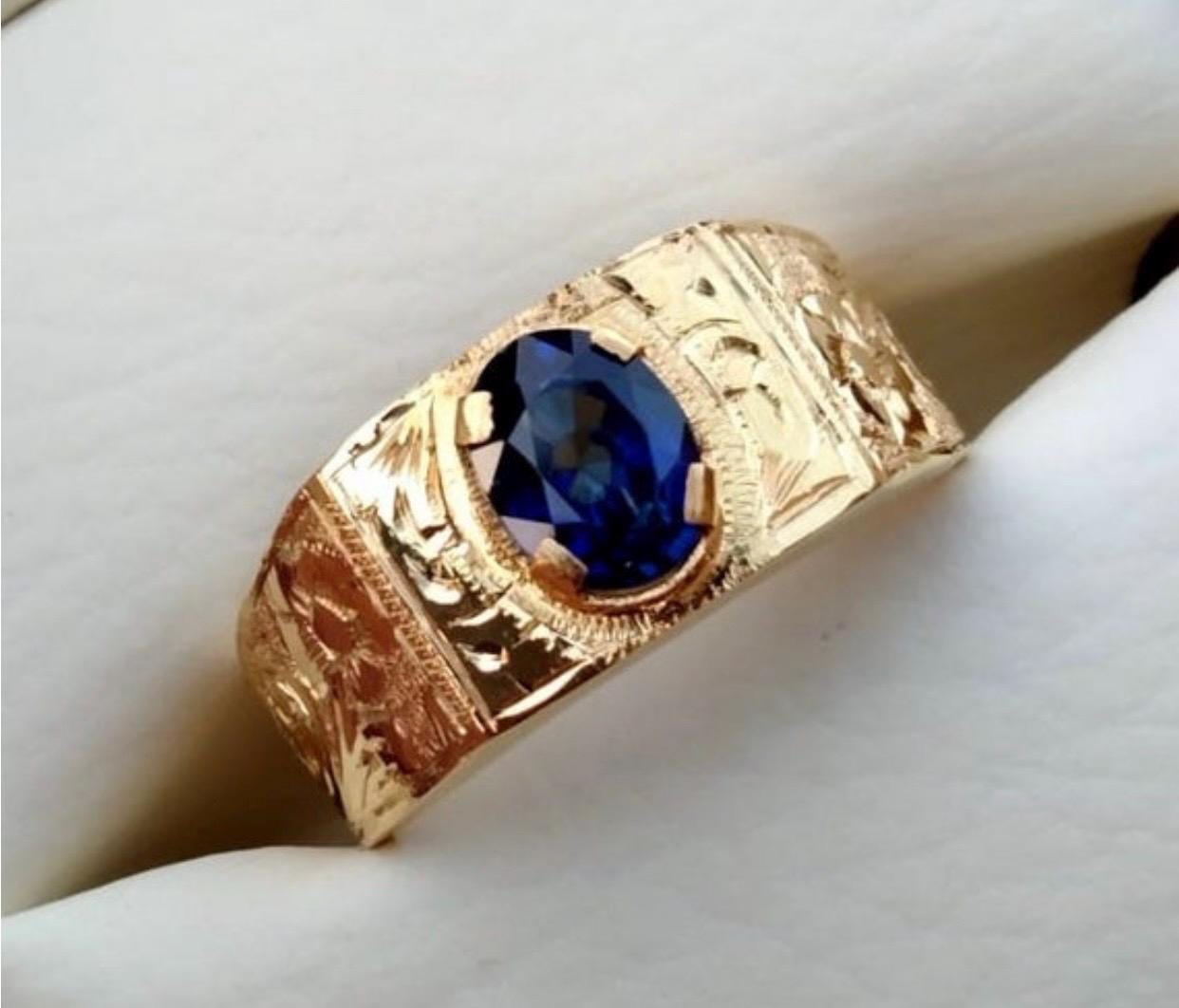 Handcrafted 14k Gold Sapphire Ring, Ceylon Blue Sapphire Solid Gold Ring, Natural Sapphire Neelam Ring