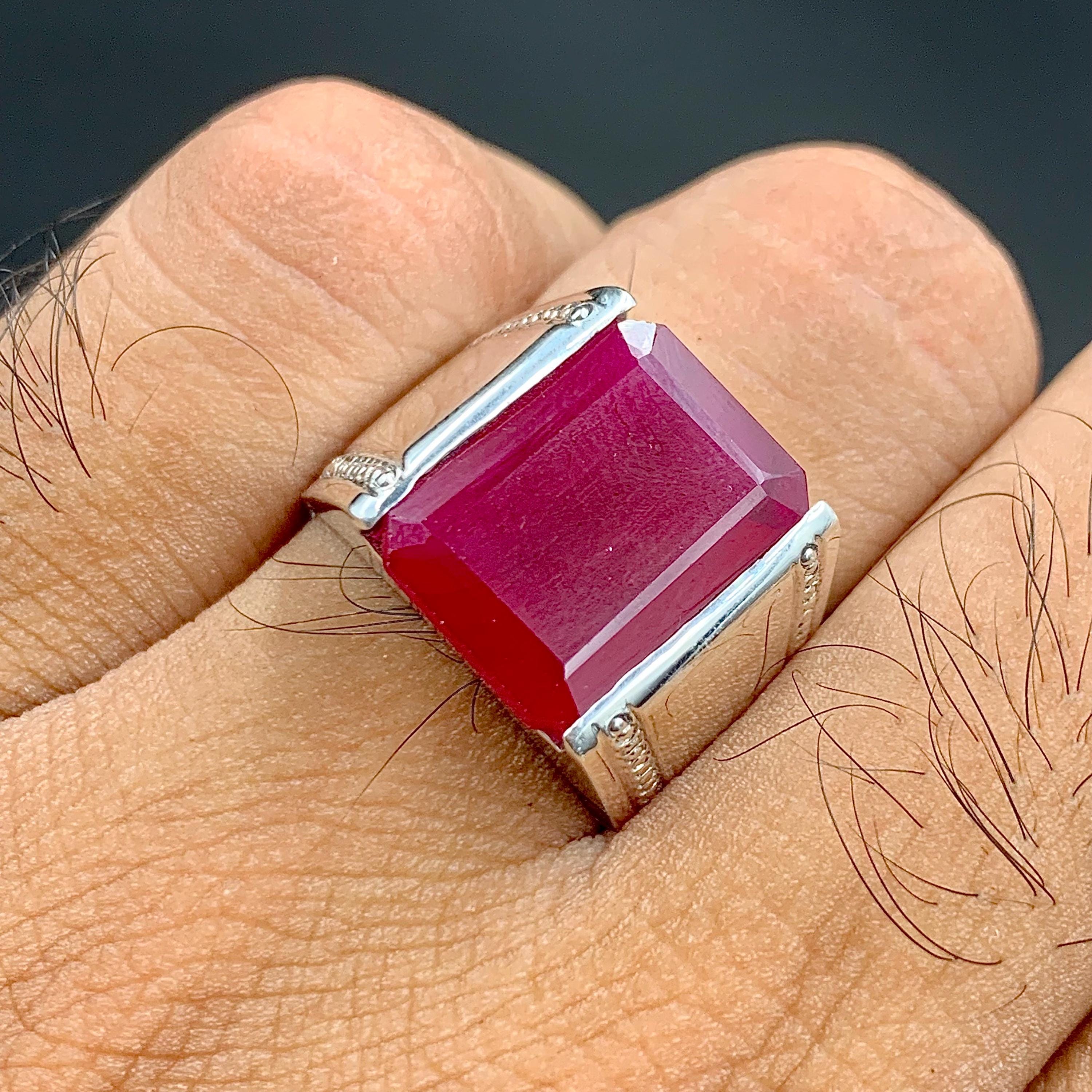 Handcrafted Big Deep Red Ruby Mens Ring Sterling Silver 925 Anari Yaqoot Ring Roby Gemstone Ring