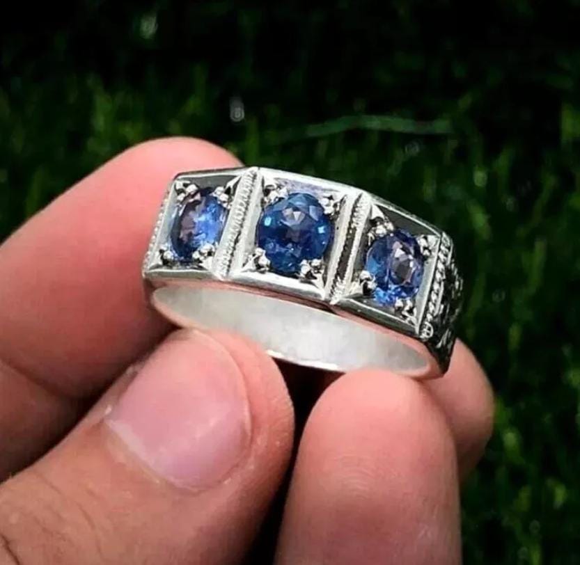 Handcrafted Blue Sapphire Ring, Mens Sapphire Ring, Sapphire 925 Sterling Silver Ring, Neelam Ring