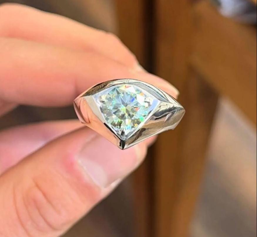 Handcrafted 3 Carats Certified Moissanite Diamond Sterling Silver 925 Ring, Man Made Diamond Engagement Ring, Gift for him