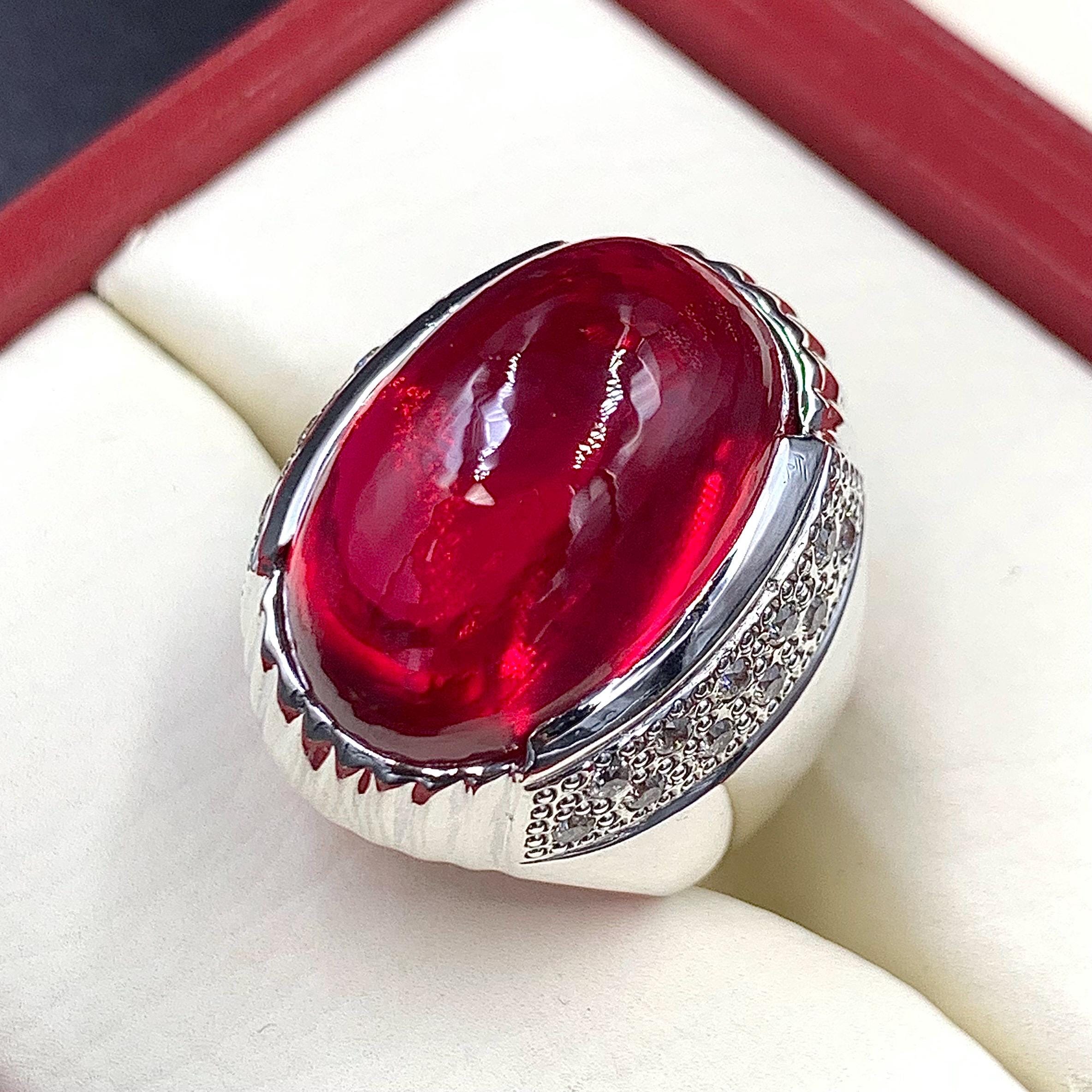 Handcrafted Deep Red Ruby Mens Ring Sterling Silver 925 Anari Yaqoot Ring Ruby Gemstone Ring