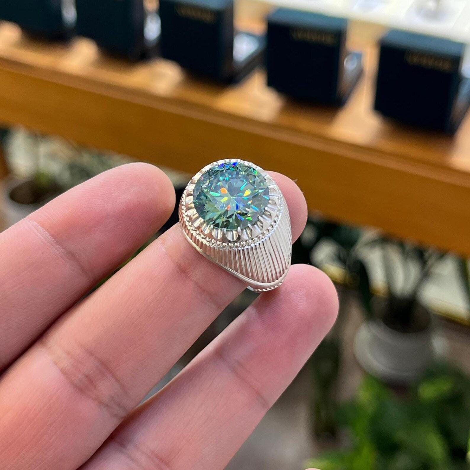 Handcrafted 10 Carat Certified Moissanite Diamond Sterling Silver 925 Ring, Man Made Diamond Engagement Ring, Gift for him