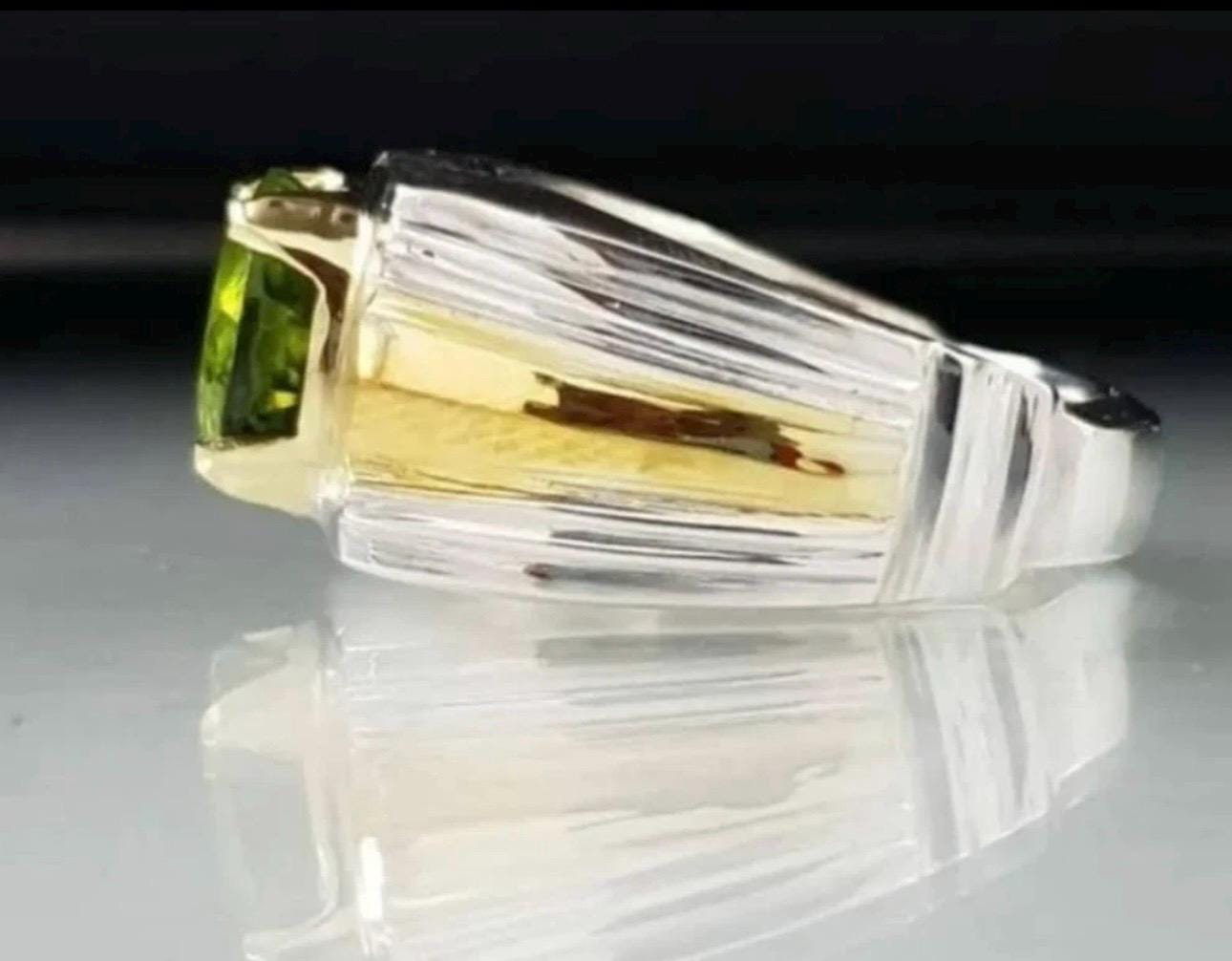 Handcrafted Gold Plated Peridot Ring For Men, Green Peridot Ring With 925 Sterling Silver, August Birthstone Ring