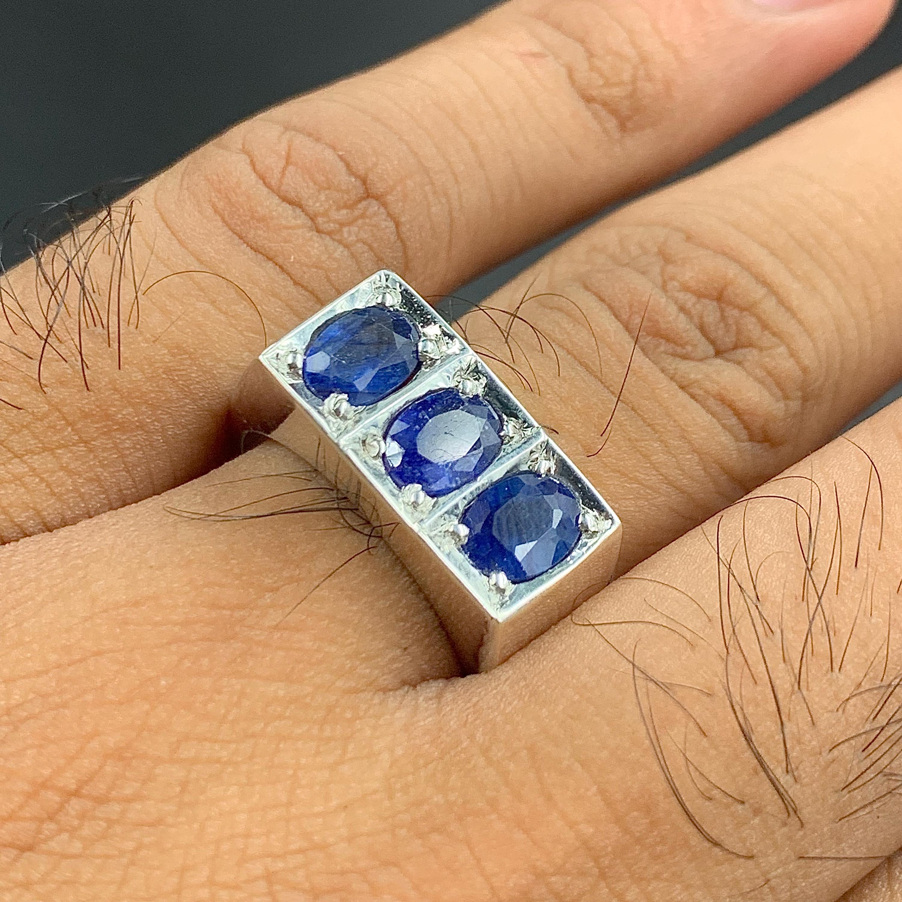Handcrafted Mens Sapphire Ring, Blue Sapphire Ring, Natural Sapphire 925 Sterling Silver Ring, Neelam Ring