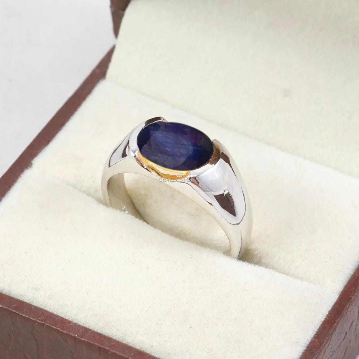 Handcrafted Blue Sapphire Ring For Men & Women, Gold Plated  Natural Sapphire 925 Sterling Silver Ring, Neelam Ring