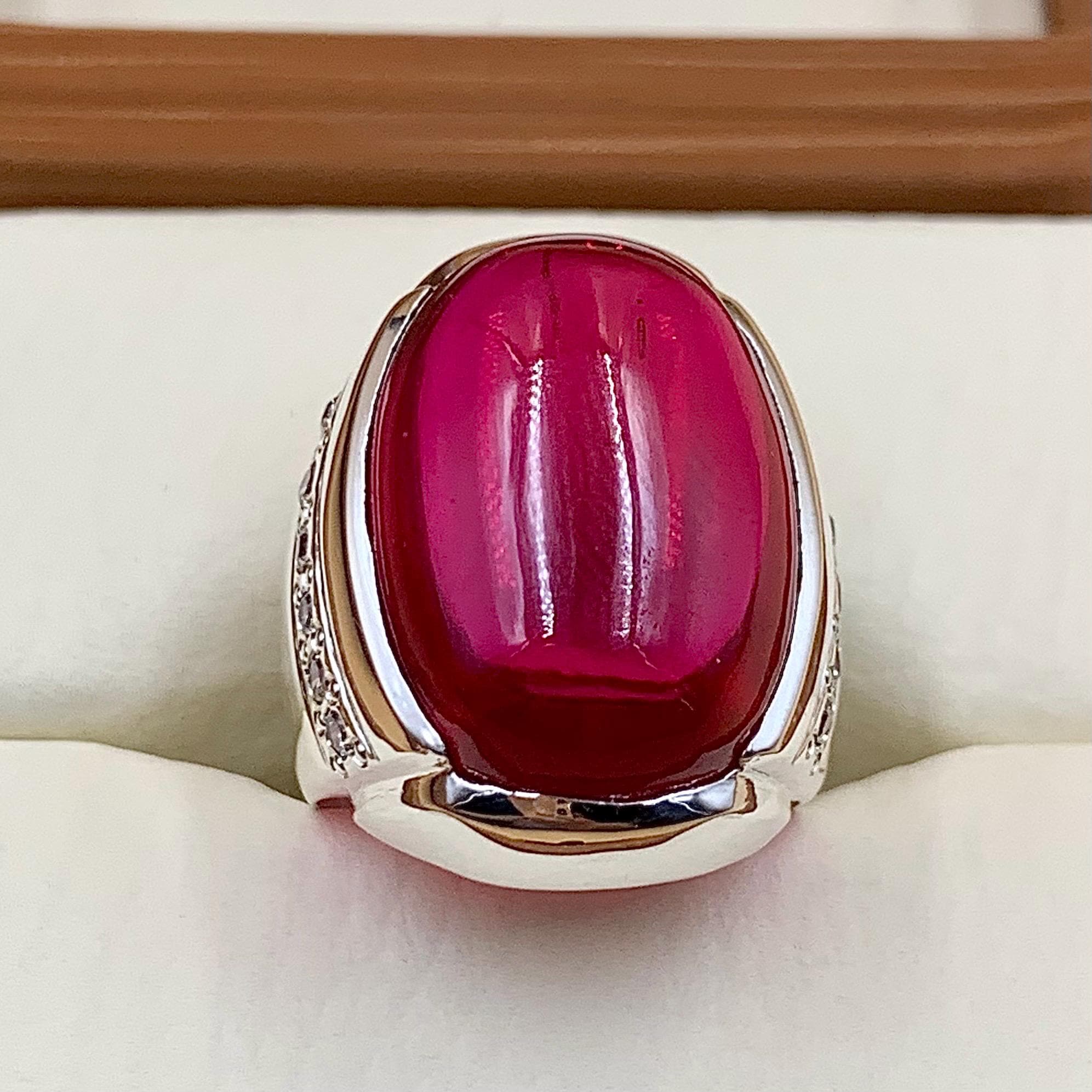 Handcrafted Big Deep Red Ruby Mens Ring Sterling Silver 925 Anari Yaqoot Ring Roby Gemstone Ring