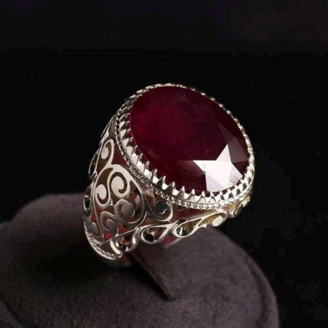 Handcrafted 10+ Carats Ruby Ring, Natural Ruby Sterling Silver 925 Yaqoot Ring Ruby Gemstone Ring