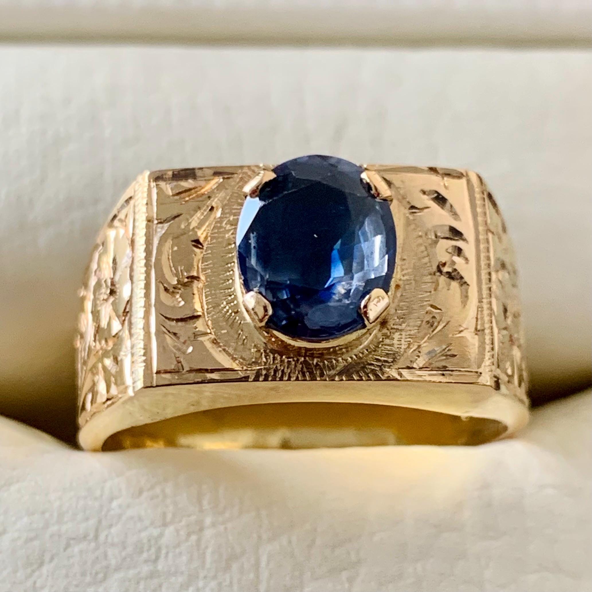 Handcrafted 14k Gold Sapphire Ring, Ceylon Blue Sapphire Solid Gold Ring, Natural Sapphire Neelam Ring