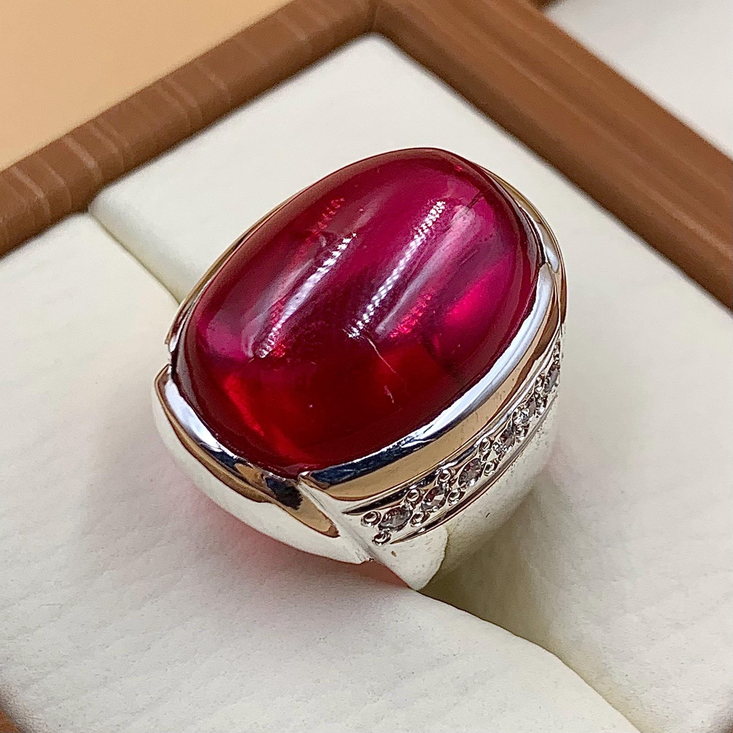 Handcrafted Big Deep Red Ruby Mens Ring Sterling Silver 925 Anari Yaqoot Ring Roby Gemstone Ring