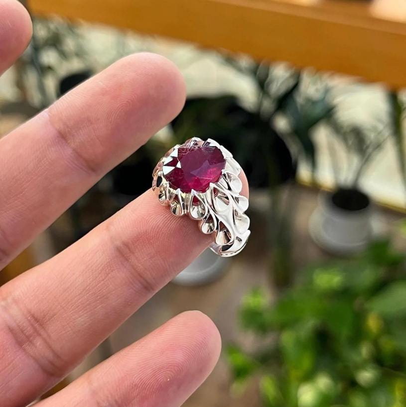 Handcrafted 6 Carats Ruby Ring, Natural Ruby Sterling Silver 925 Yaqoot Ring Ruby Gemstone Ring