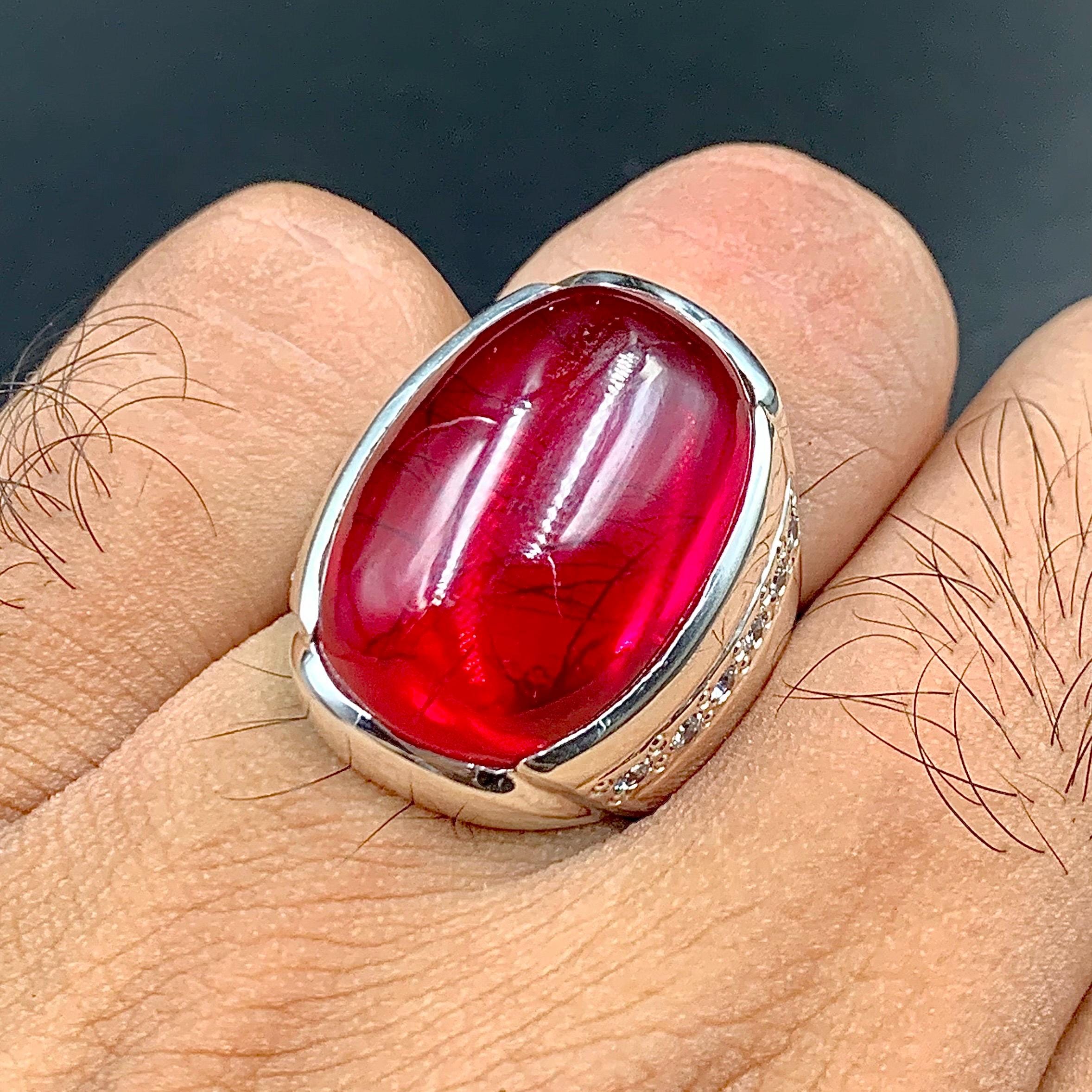Handcrafted Big Deep Red Ruby Mens Ring Sterling Silver 925 Anari Yaqoot Ring Roby Gemstone Ring