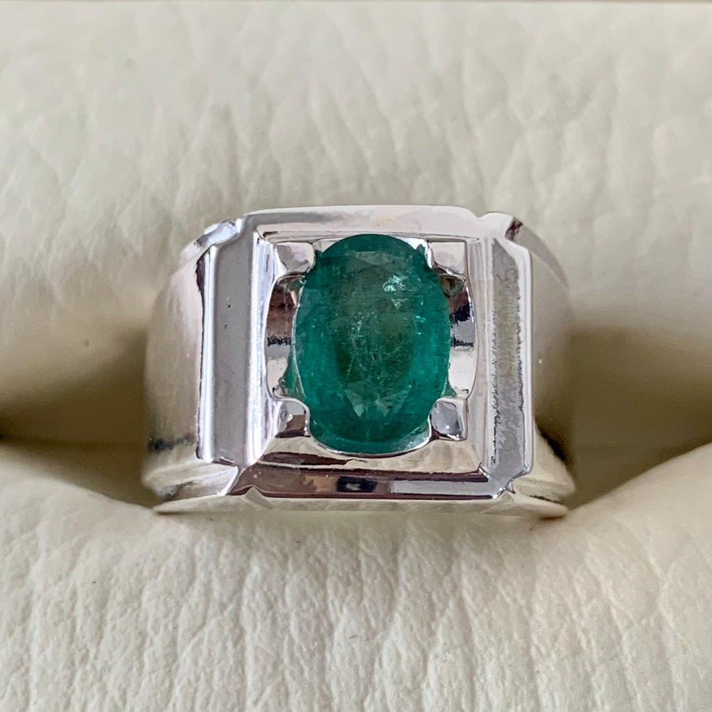 Handcrafted Mens Emerald Ring, Natural Emerald 925 Sterling Silver Ring, Zamurd Ring For Men