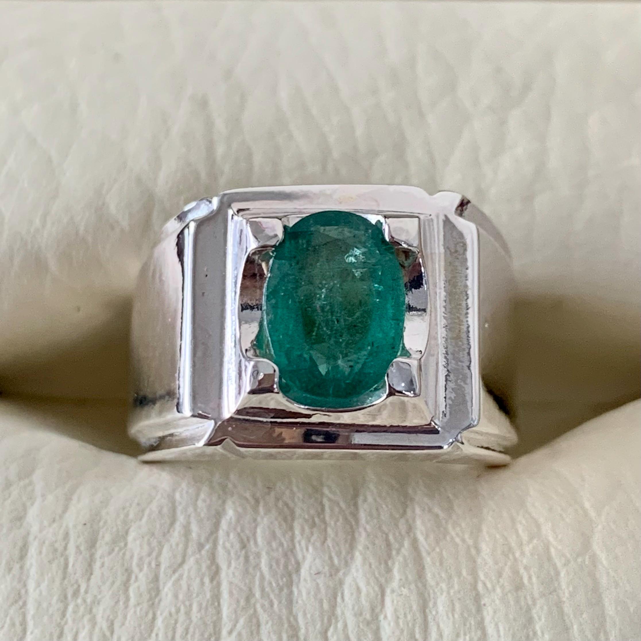 Handcrafted Mens Emerald Ring, Natural Emerald 925 Sterling Silver Ring, Zamurd Ring For Men