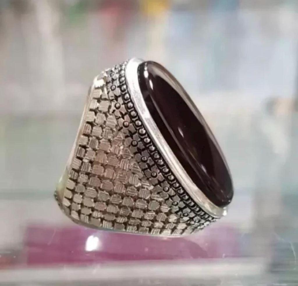 Handcrafted Big Yemeni Aqeeq Ring For Men, Natural Agate Rings, 925 Sterling Silver Aqeeq Ring Shia Rings
