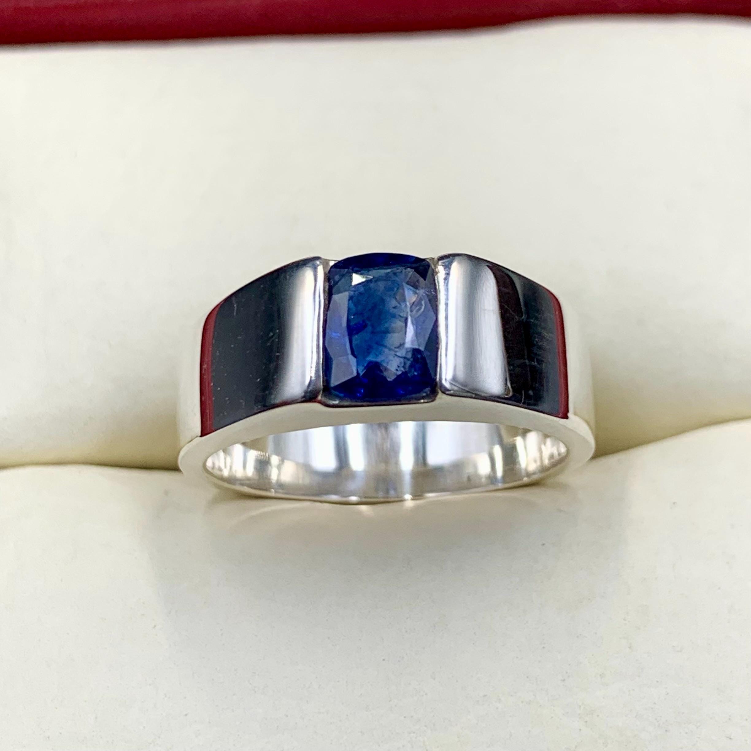 Handcrafted Emerald Cut Ceylon Sapphire Ring, Blue Sapphire Ring, Natural Sapphire 925 Sterling Silver Ring, Neelam Ring