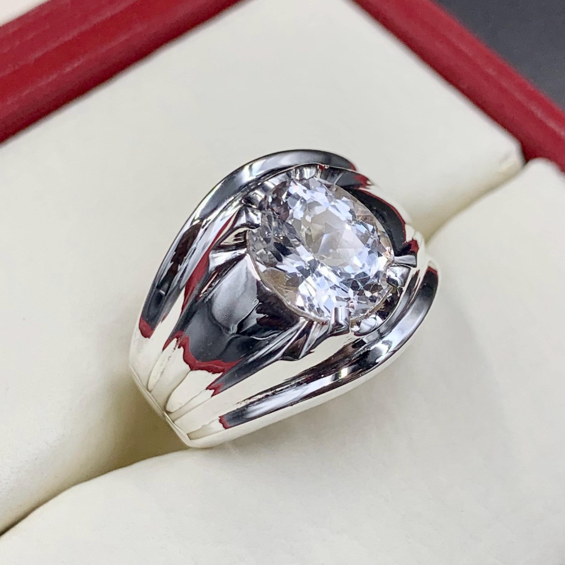 Handcrafted Mens Sapphire Ring, White Sapphire Ring, Natural Sapphire 925 Sterling Silver Ring, Neelam Ring