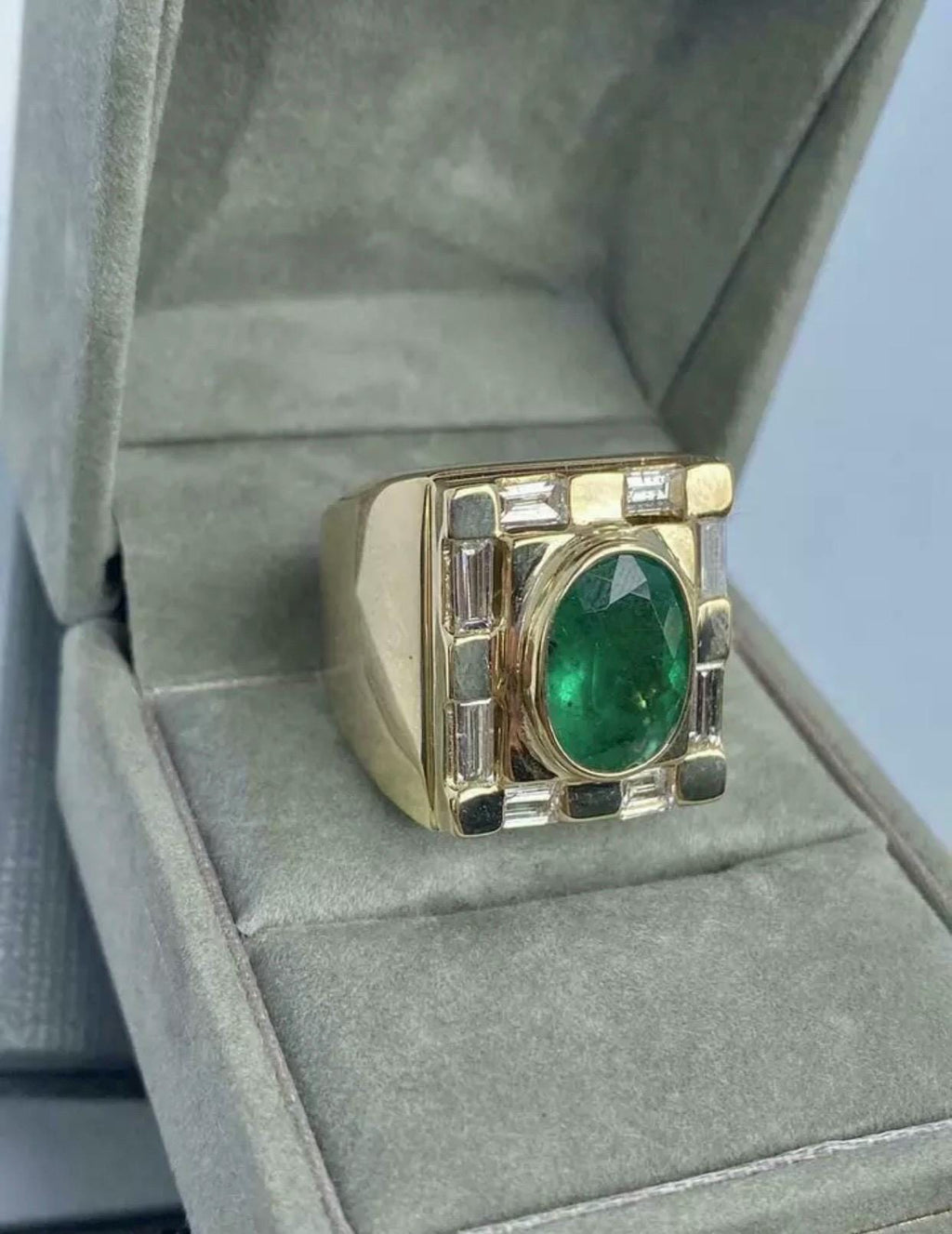 Handcrafted 14k Gold Mens Emerald Ring, Emerald Engagement Ring, Solid Gold Ring For Men