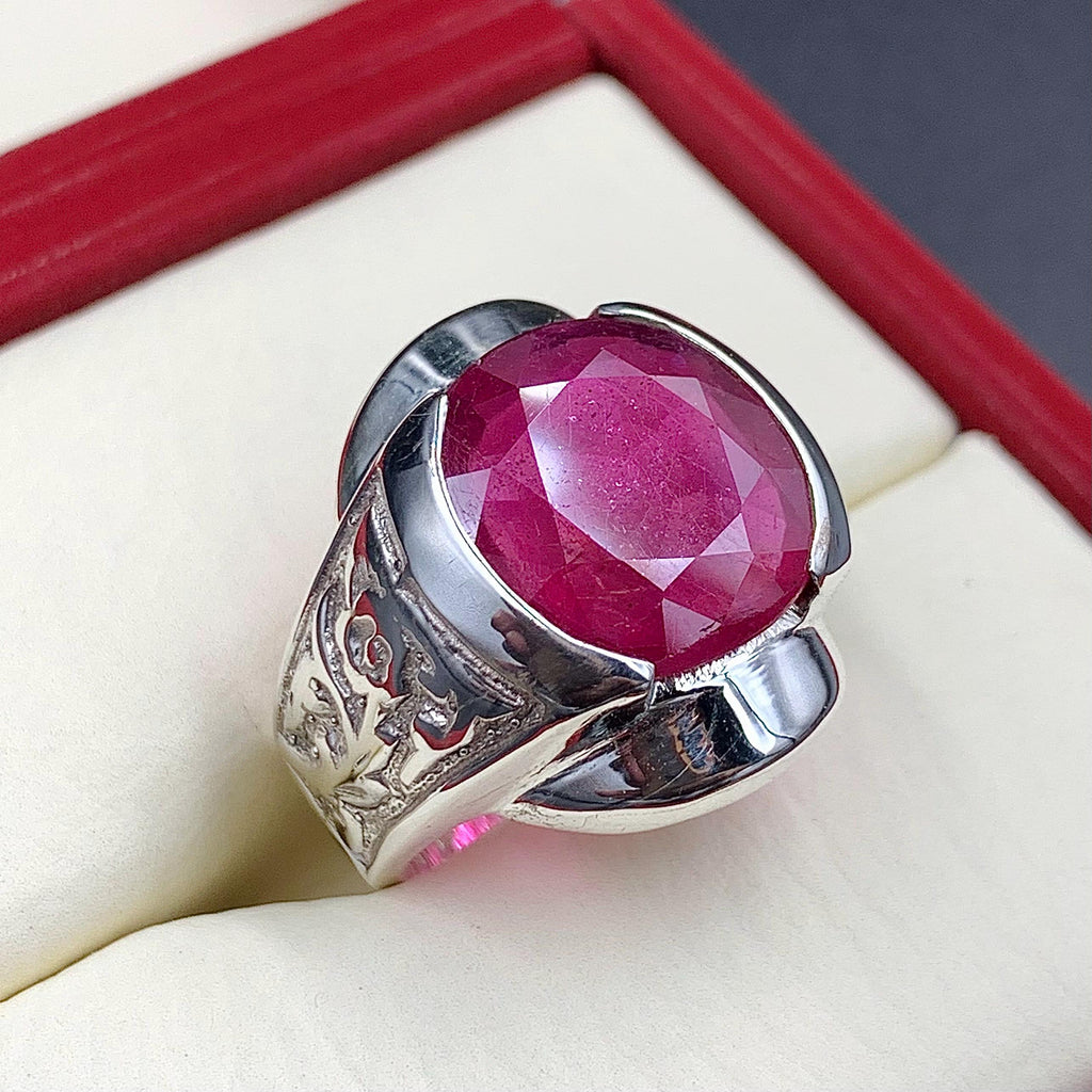 Handcrafted Big Ruby Ring, Natural Ruby Sterling Silver 925 Yaqoot Ring Roby Gemstone Ring