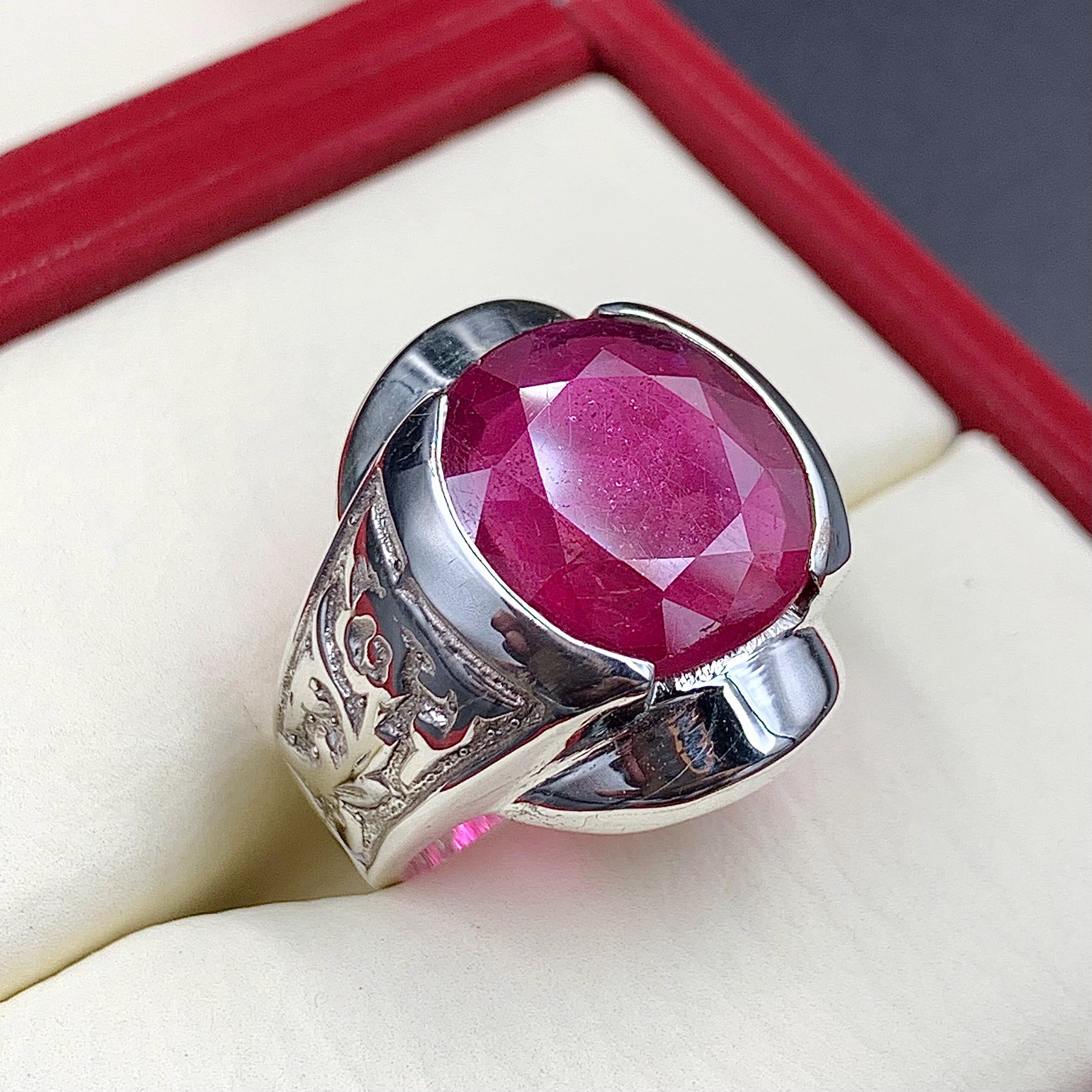 Handcrafted Big Ruby Ring, Natural Ruby Sterling Silver 925 Yaqoot Ring Roby Gemstone Ring
