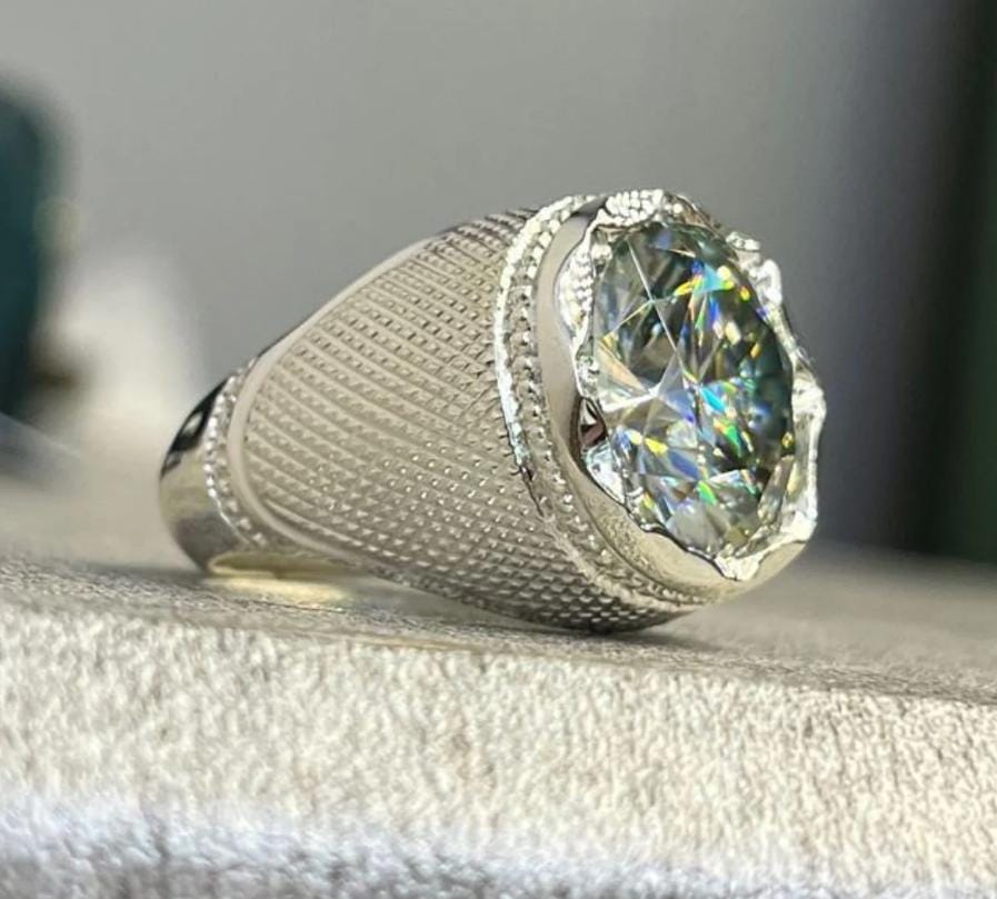 Handcrafted 10 Carat Certified Moissanite Diamond Sterling Silver 925 Ring, Man Made Diamond Engagement Ring, Gift for him