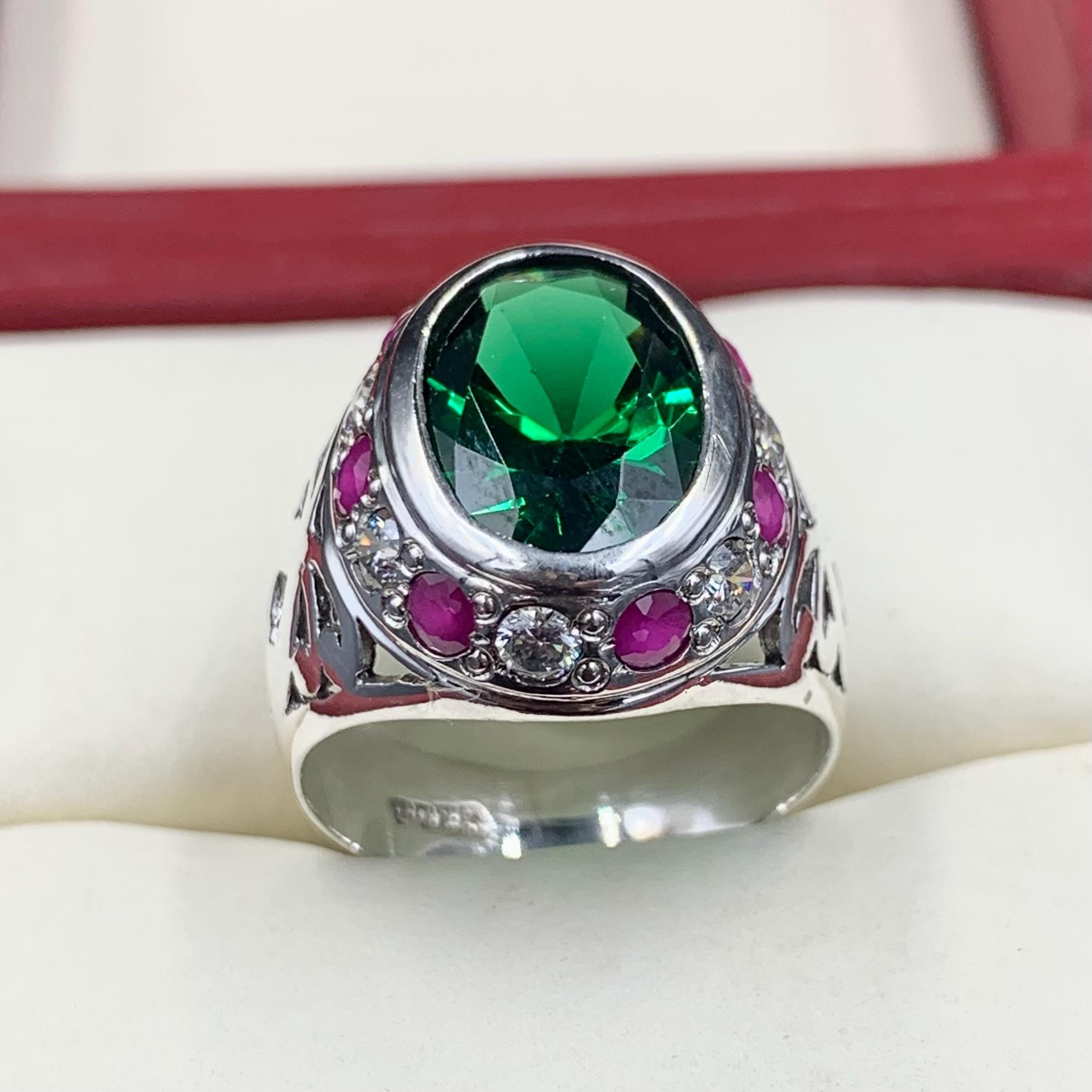 Handcrafted Big Peridot Ring For Men, Green Peridot Ring With 925 Sterling Silver