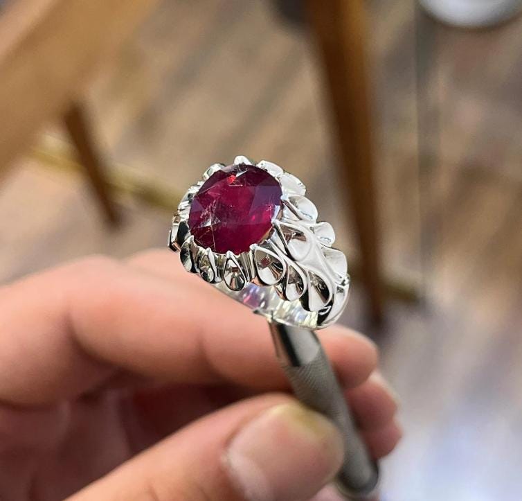 Handcrafted 6 Carats Ruby Ring, Natural Ruby Sterling Silver 925 Yaqoot Ring Ruby Gemstone Ring