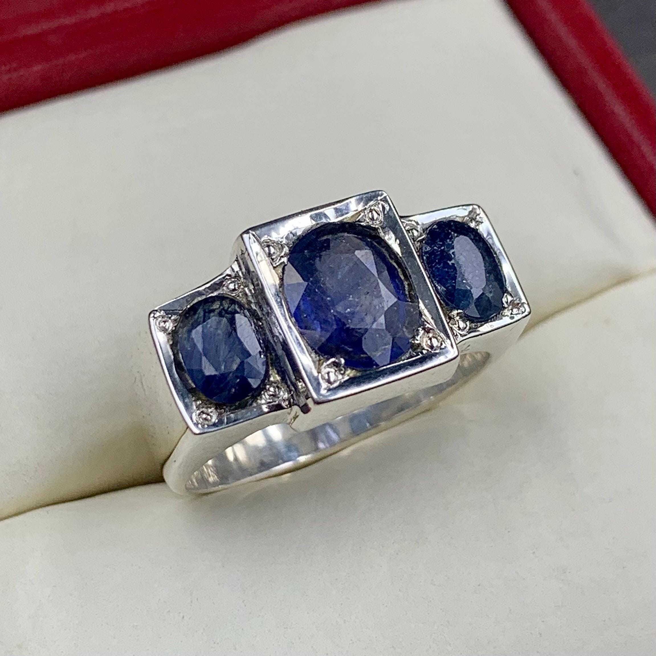 Handcrafted Mens Sapphire Ring, Blue Sapphire Ring, Natural Sapphire 925 Sterling Silver Ring, Neelam Ring