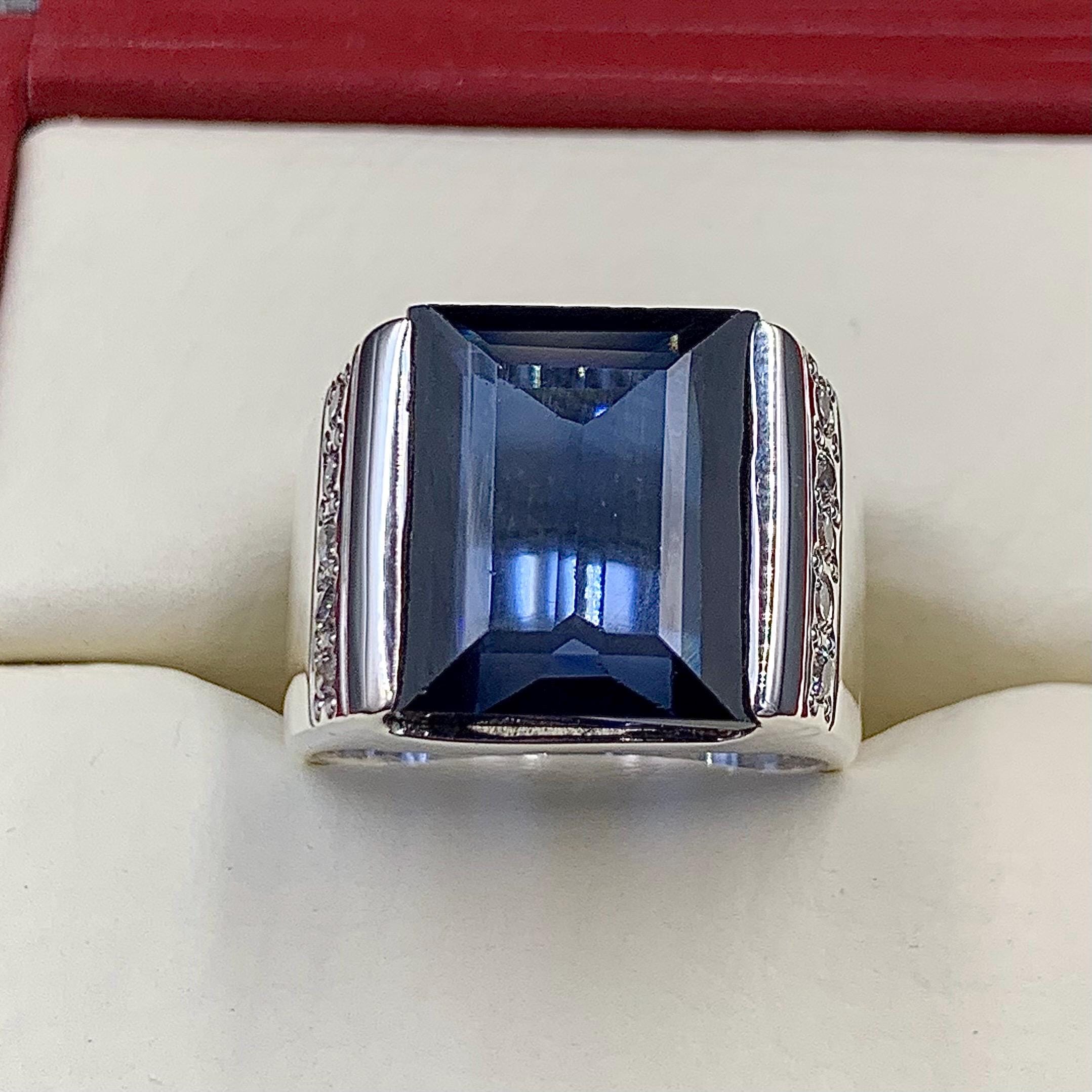 Handcrafted Mens Sapphire Ring, Blue Sapphire Ring, Sapphire 925 Sterling Silver Ring, Neelam Ring