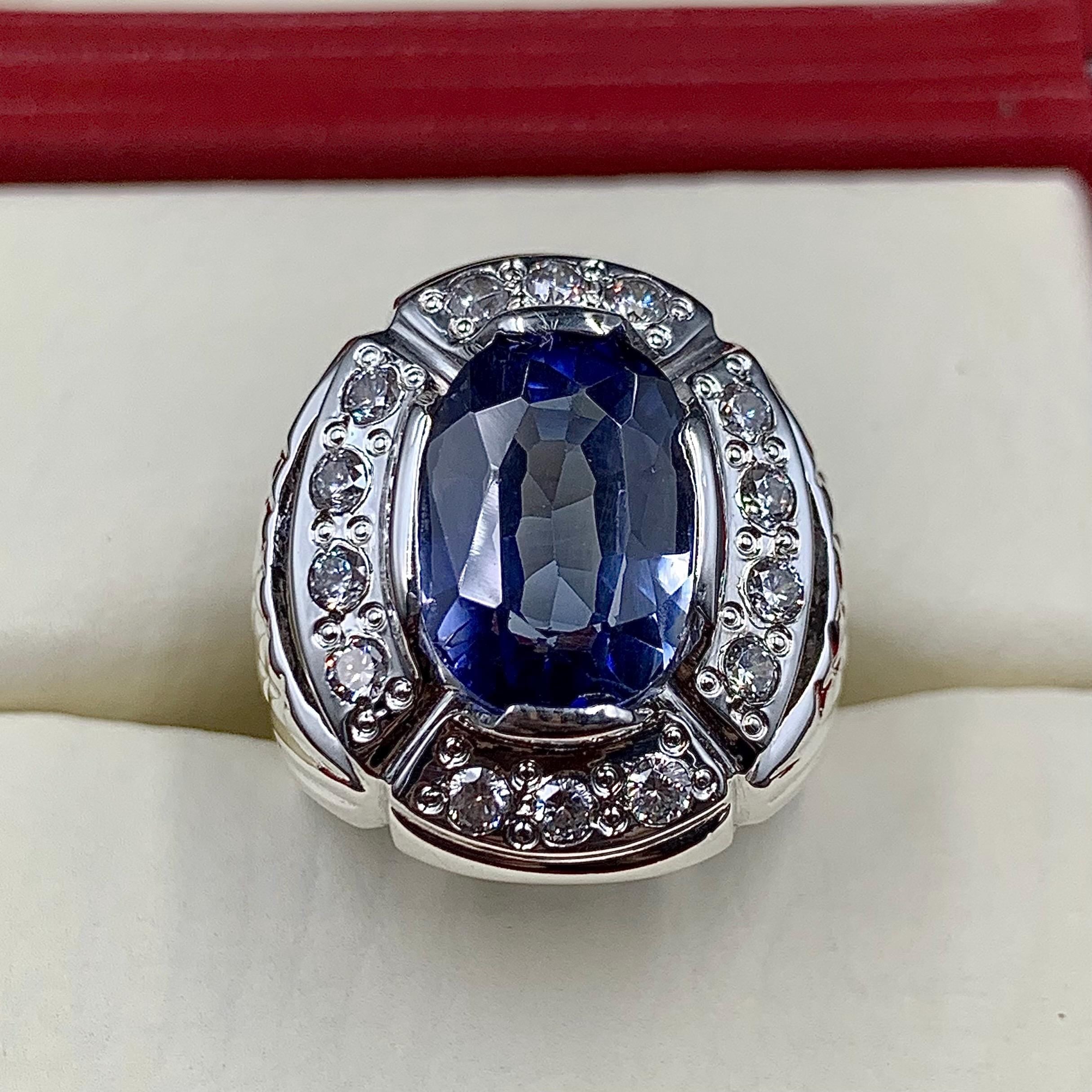 Handcrafted Mens Sapphire Ring, Blue Sapphire Ring, Sapphire 925 Sterling Silver Ring, Neelam Ring