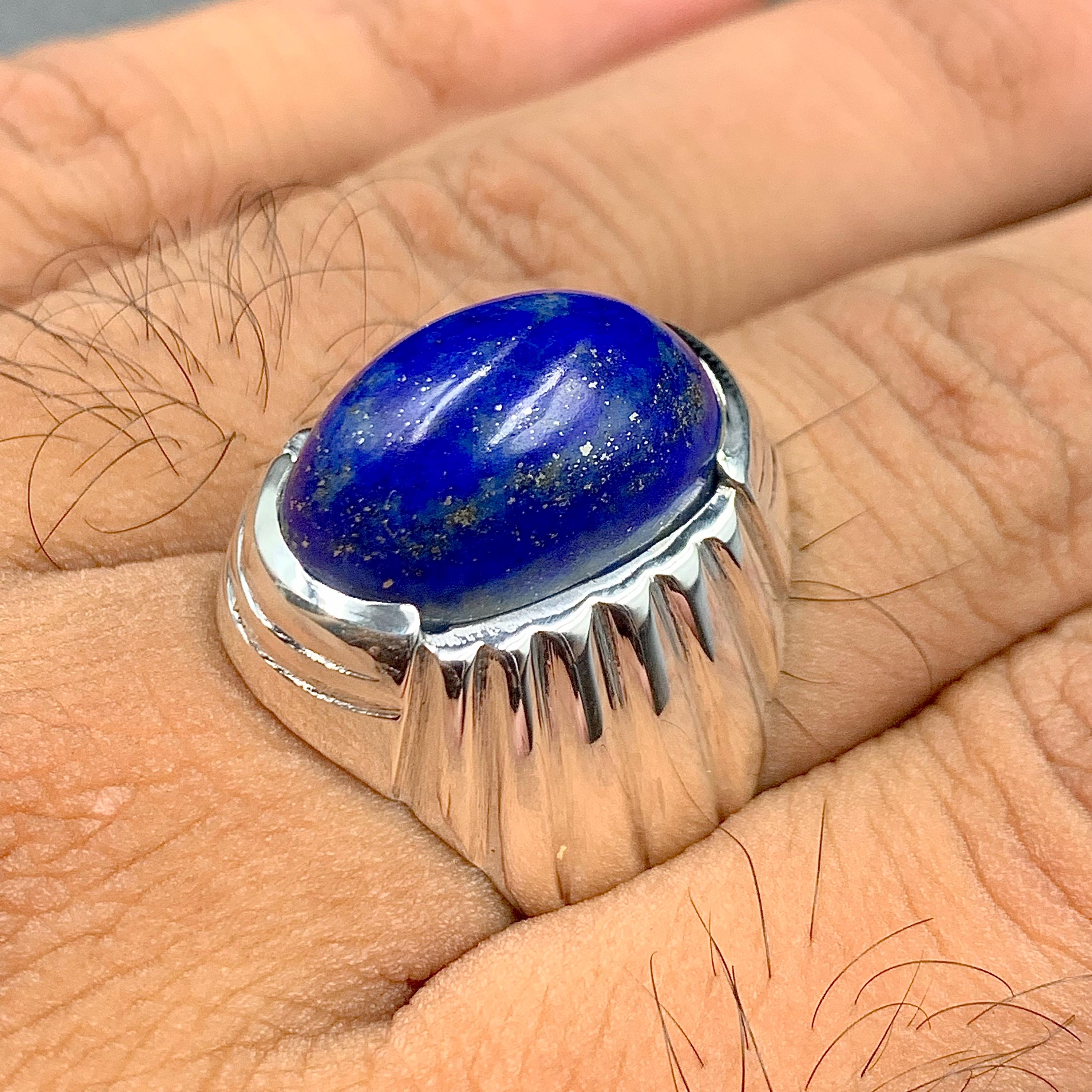Handcrafted Mens Lepis Lazuli Ring, Lajward Ring For Men, 925 Sterling Silver Blue Lapis Ring