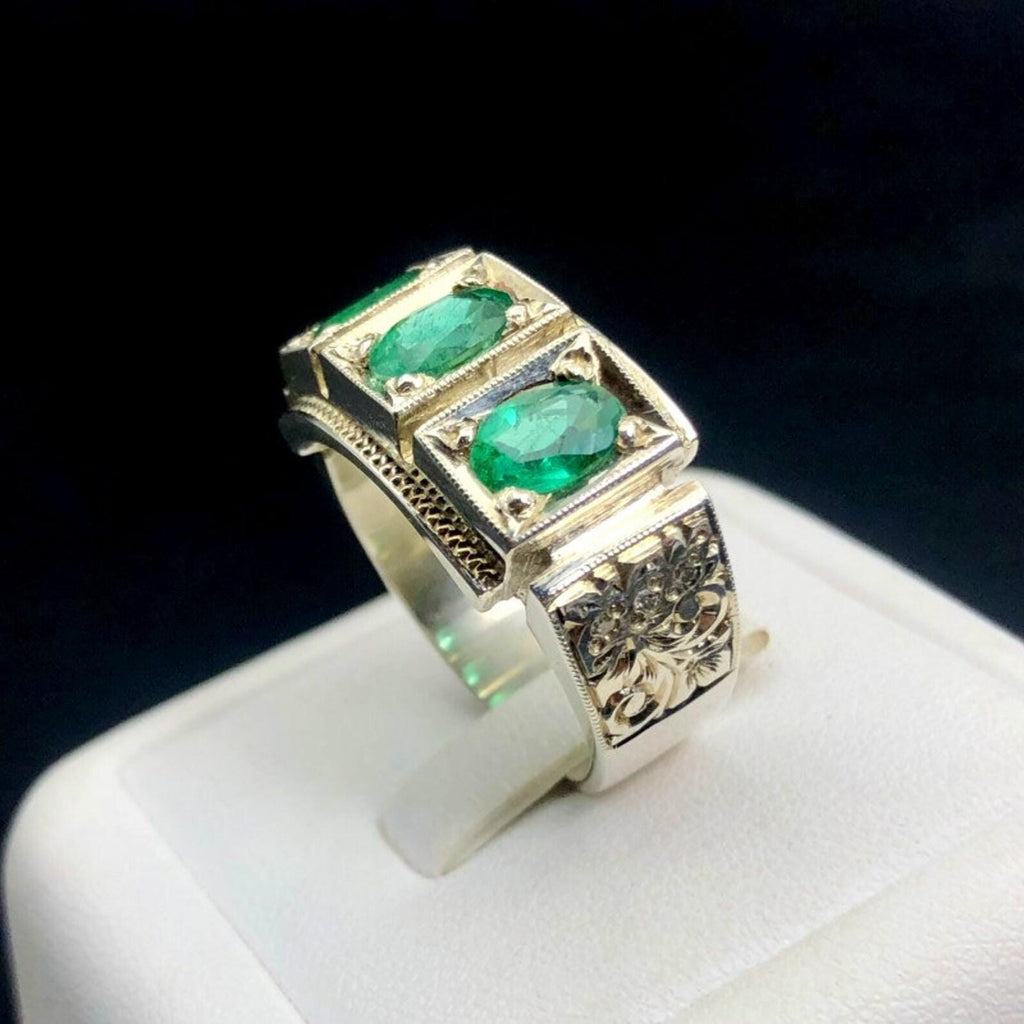 Handcrafted Emerald Ring, Natural Emerald 925 Sterling Silver Ring, Zamurd Ring For Men