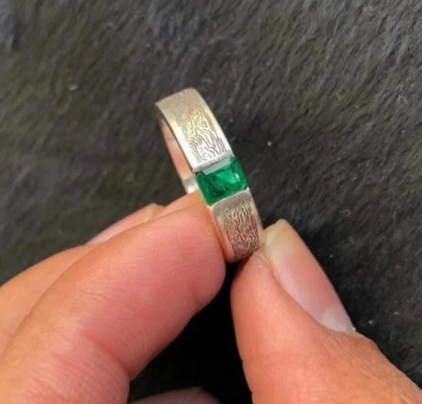 Handcrafted Emerald Cut Emerald Ring, Natural Emerald 925 Sterling Silver Ring, Zamurd Ring For Men