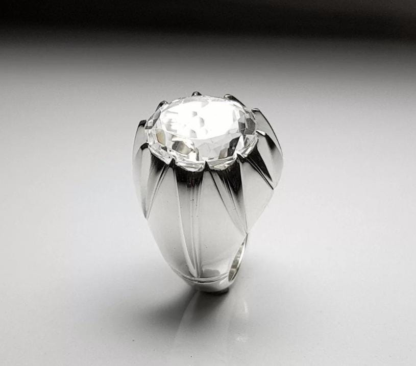 Handcrafted Mens Sapphire Ring, White Sapphire Ring, Sapphire 925 Sterling Silver Ring, White Pukhraj Ring