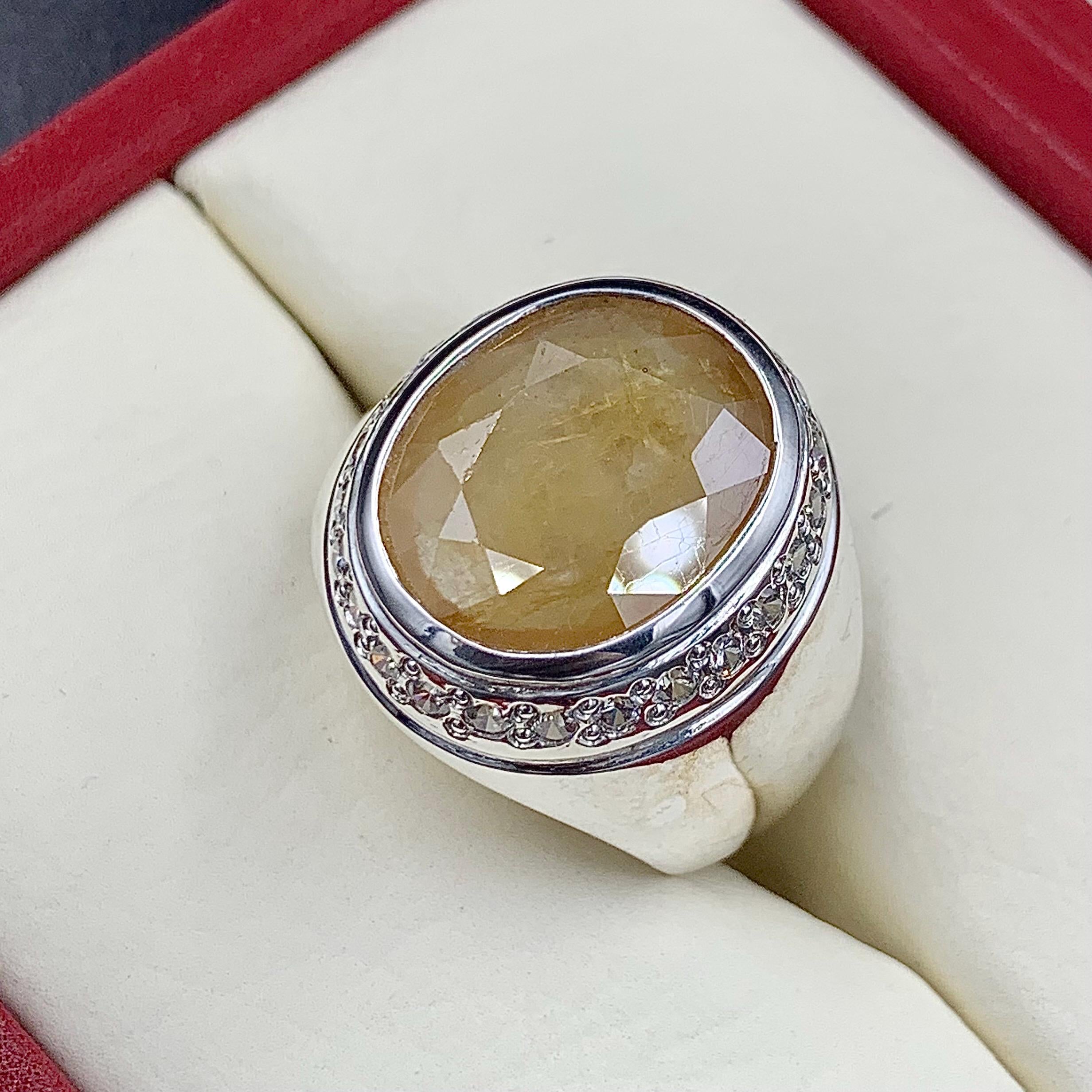 Handcrafted Mens Sapphire Ring, Yellow Sapphire Ring, Natural Sapphire 925 Sterling Silver Ring, Pukhraj Ring