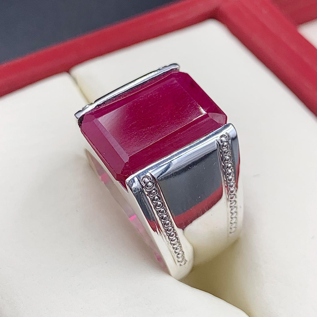 Handcrafted Big Deep Red Ruby Mens Ring Sterling Silver 925 Anari Yaqoot Ring Roby Gemstone Ring