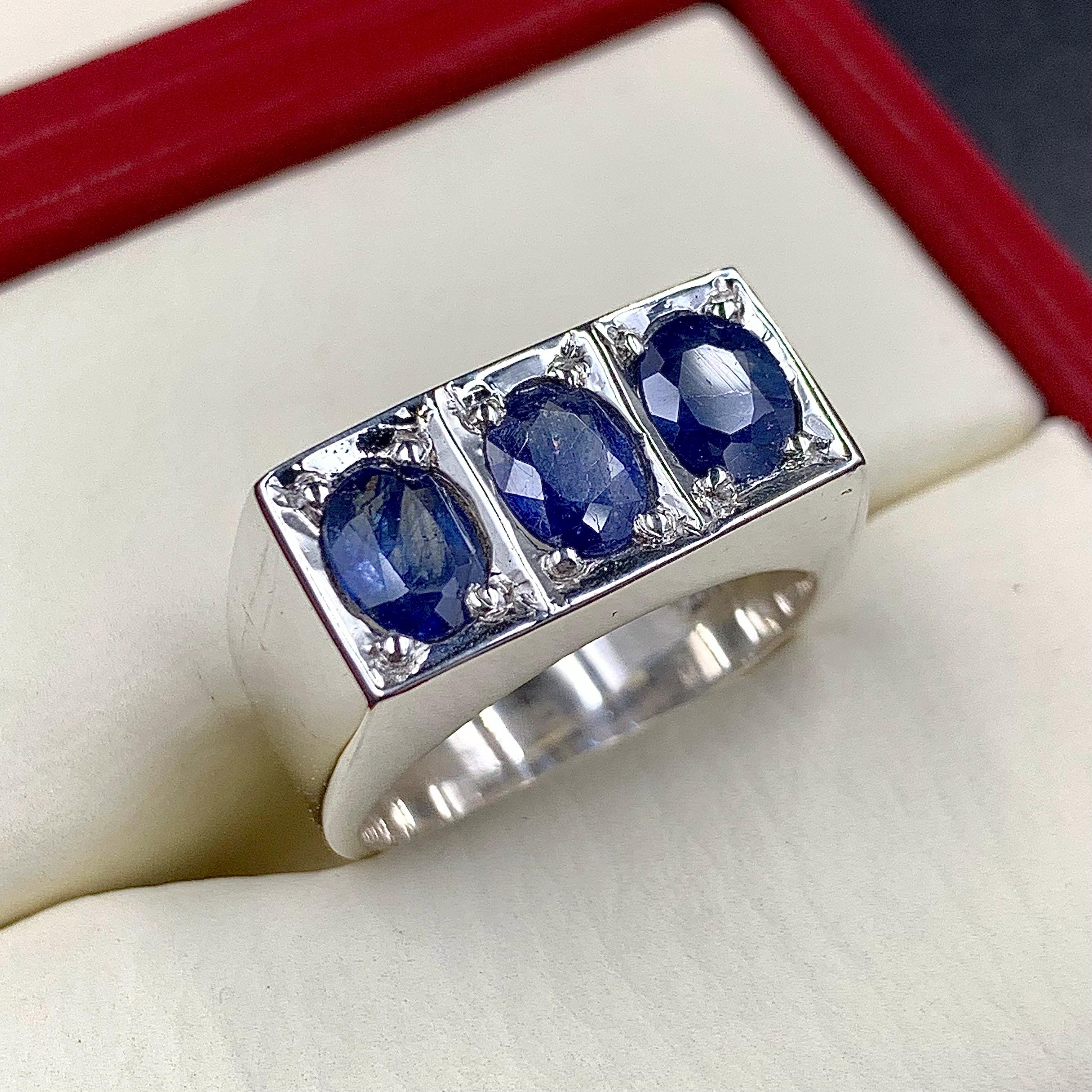 Handcrafted Mens Sapphire Ring, Blue Sapphire Ring, Natural Sapphire 925 Sterling Silver Ring, Neelam Ring