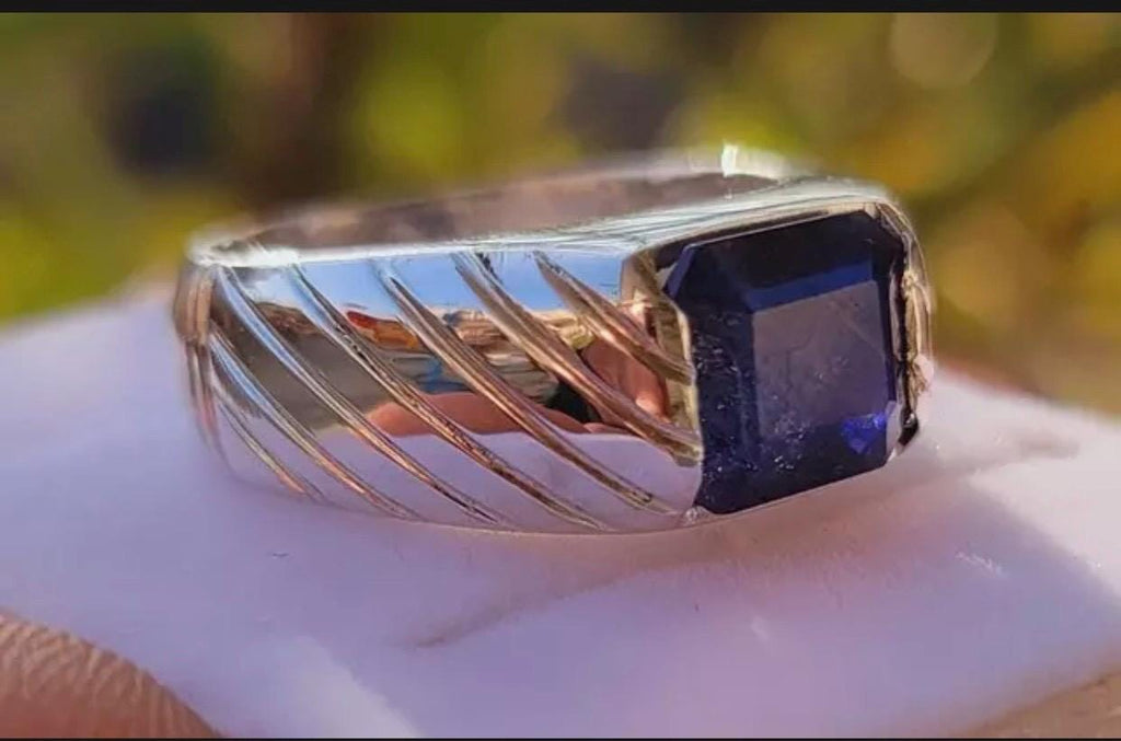 Handcrafted 6 Carats Emerald Cut Sapphire Ring, Blue Sapphire Ring, Natural Sapphire 925 Sterling Silver Ring, Neelam Ring