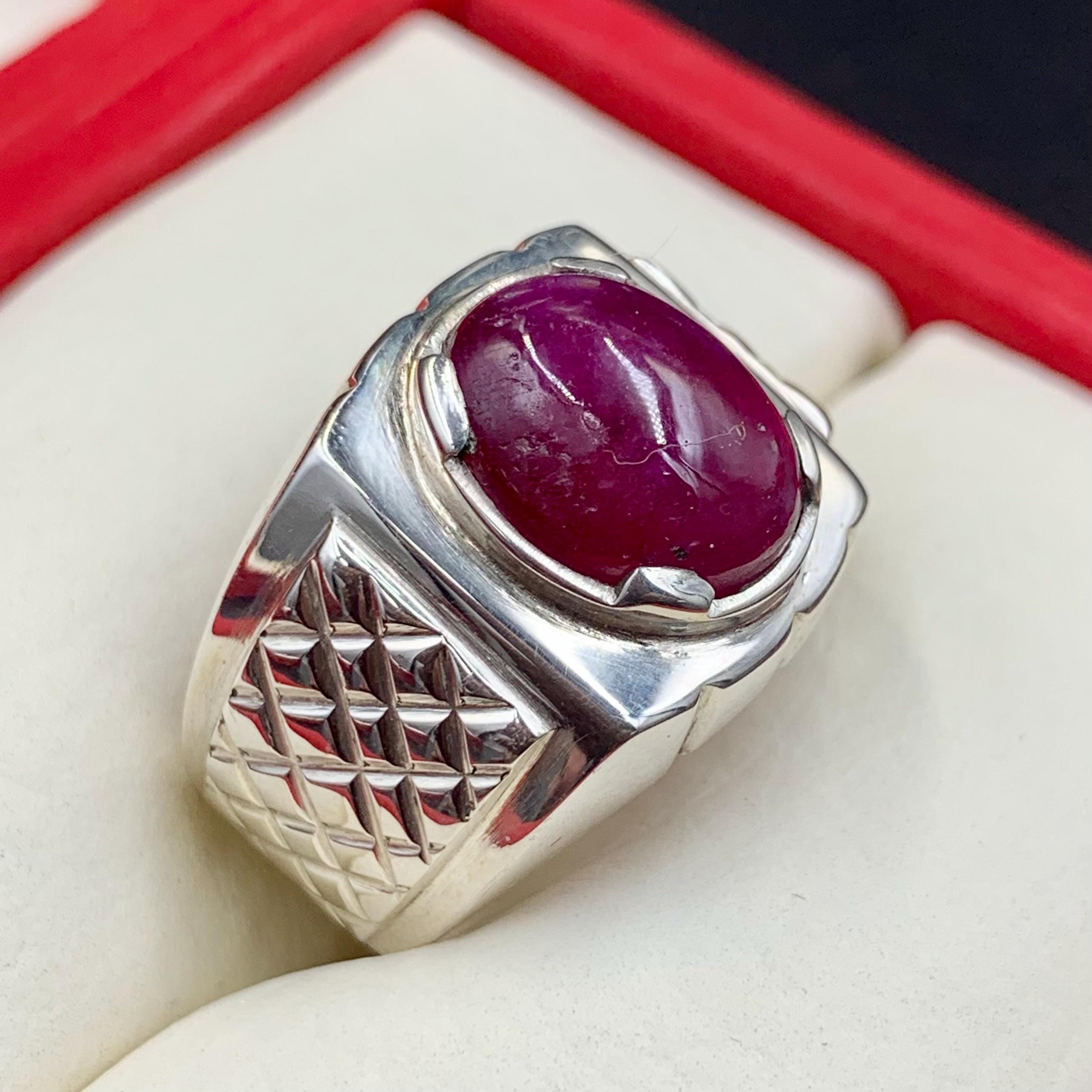 Handcrafted Cabochon Ruby Ring, Natural Ruby Sterling Silver 925 Yaqoot Ring Roby Gemstone Ring