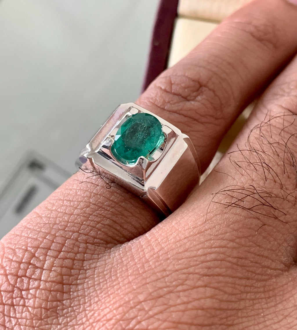Handcrafted Mens Emerald Ring, Natural Emerald 925 Sterling Silver Ring, Zamurd Ring For Men