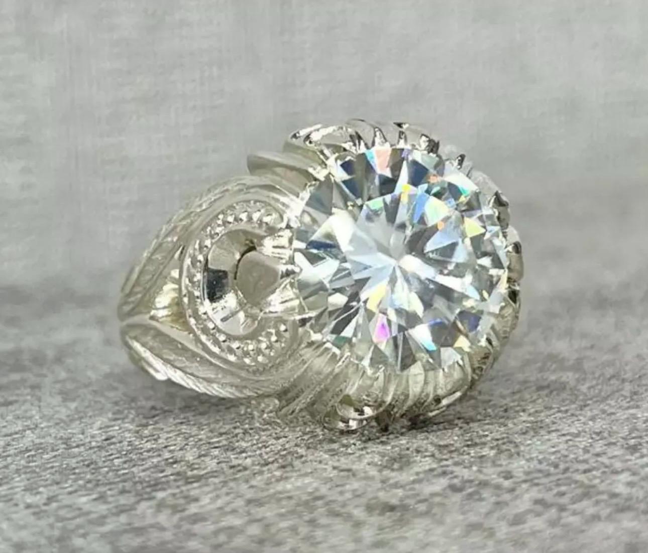 Handcrafted 10 Carat Certified Moissanite Diamond Sterling Silver 925 Ring, Man Made Diamond Engagement Ring, Gift for him